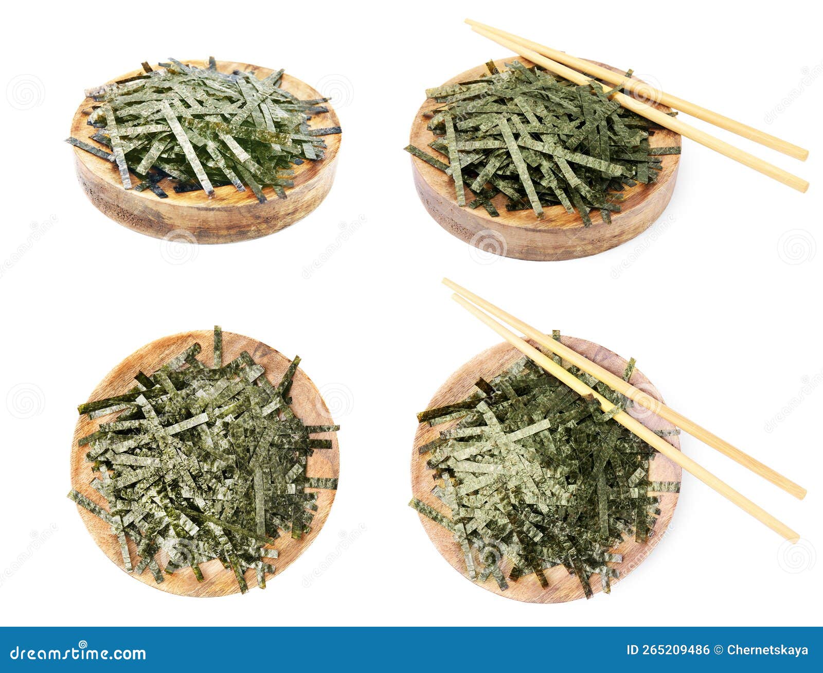 Set with Tasty Chopped Crispy Nori Sheets on White Background Stock