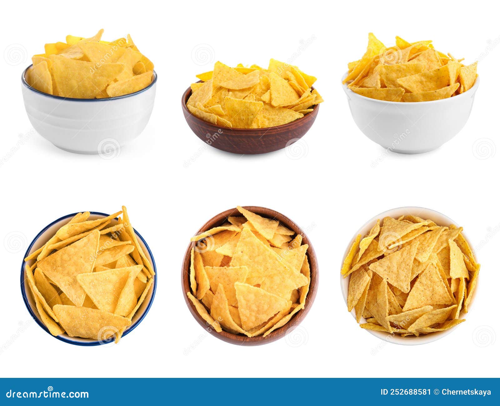 Set with Tasty Tortilla Chips Nachos on White Background Stock Image