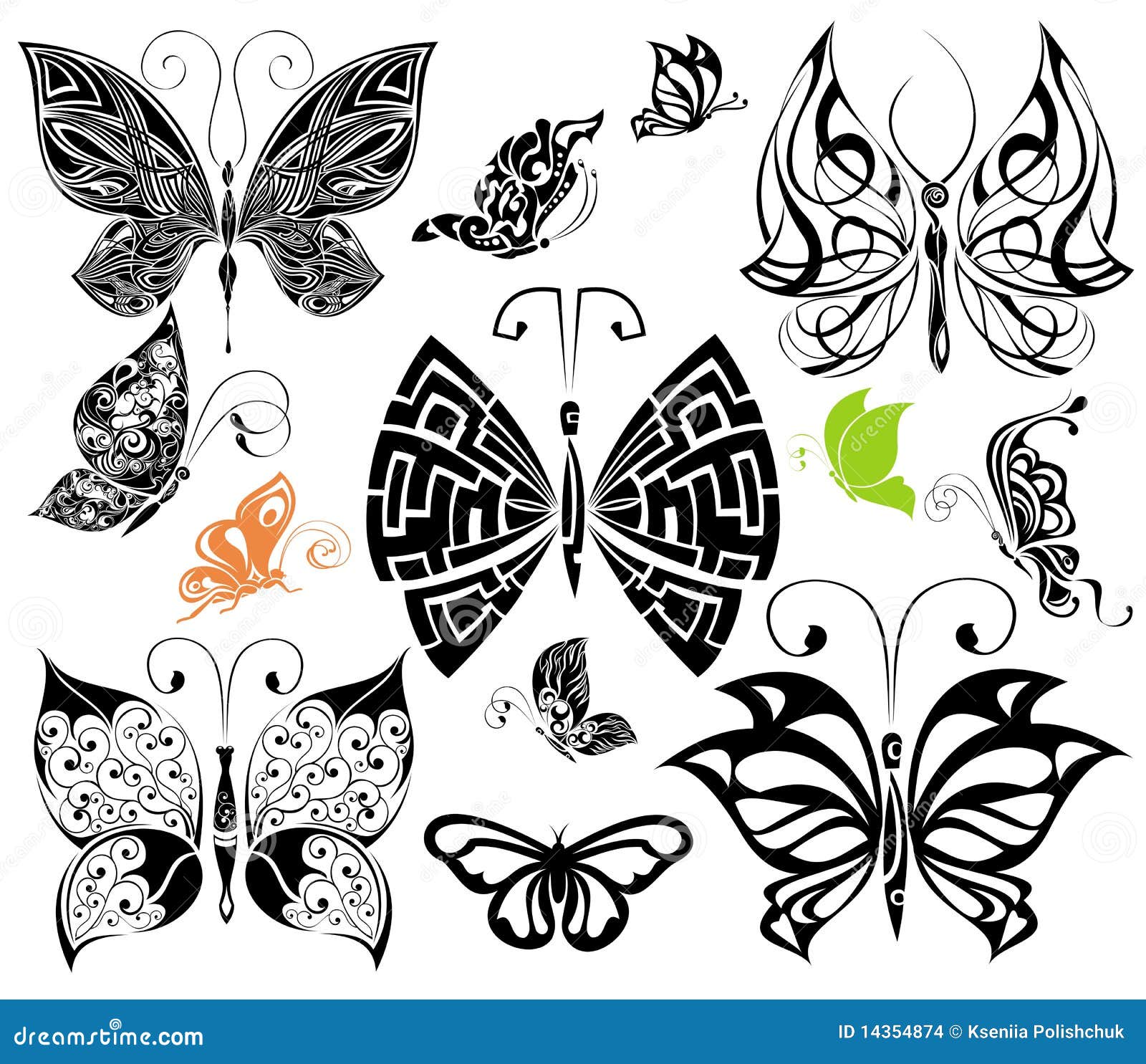 Colourful tattoo butterflies. Abstract moth wing decorative elements for tattoo  design, nature monarchcolor print for arm decor. Vector isolated  collection. Insects with creative design Stock Vector Image & Art - Alamy