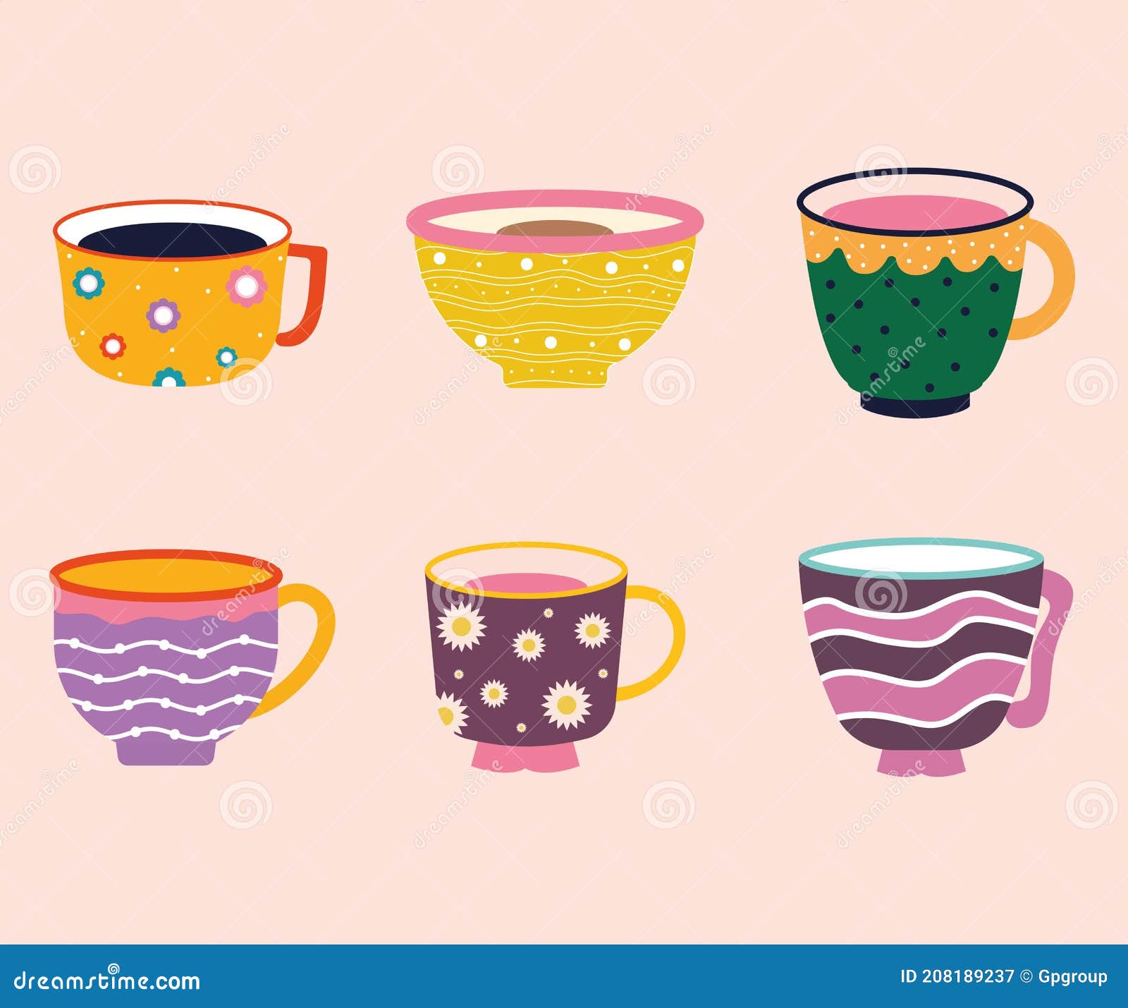 Set of tea and coffee cups stock vector. Illustration of breakfast