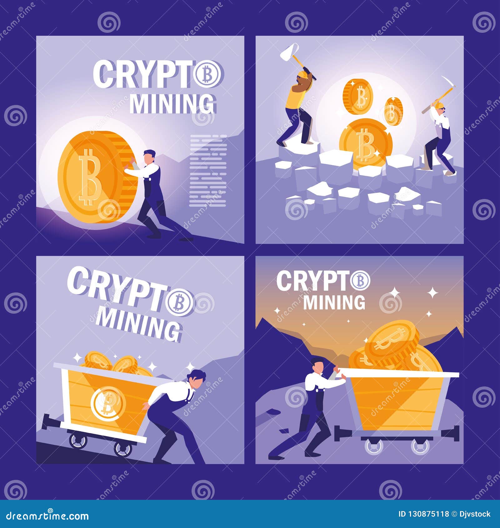 set of teamworkers crypto mining bitcoins