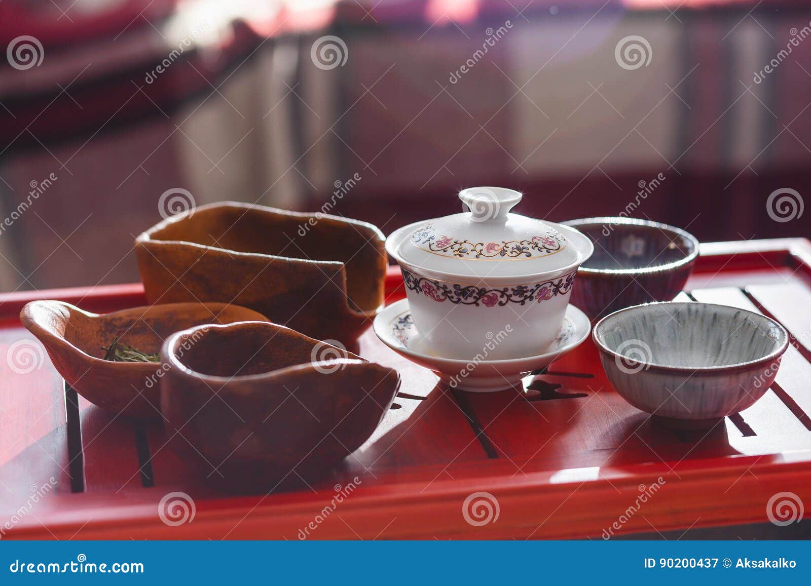 Set of Teapot, Three Kinds of Tea and Two Bowls Stock Image Image of