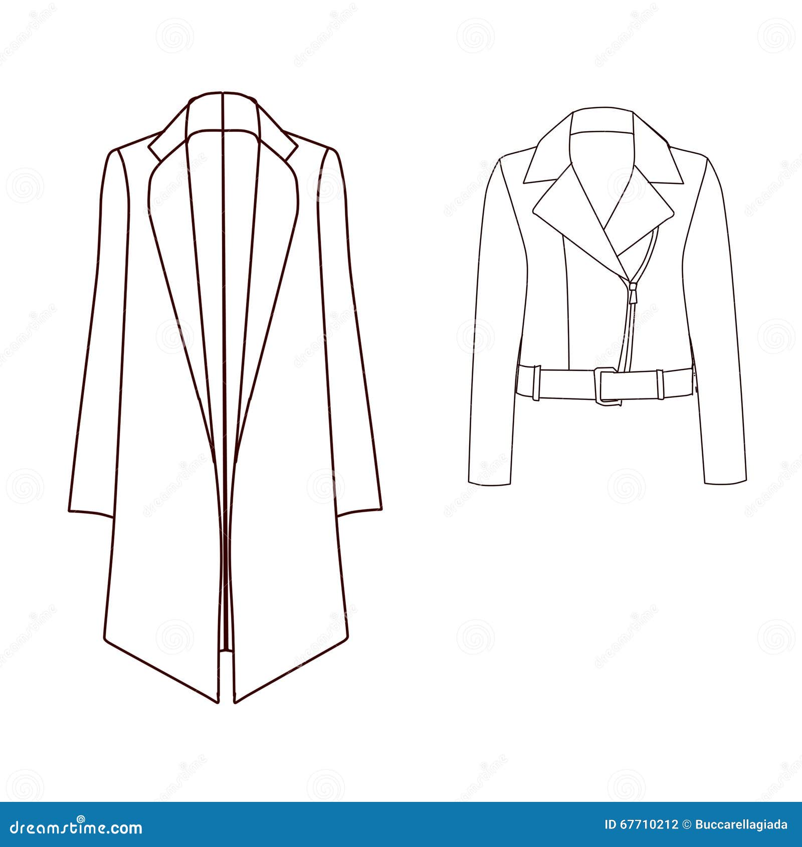 Set of Technical and Industrial Flat Fashion Template - Coat - Leather