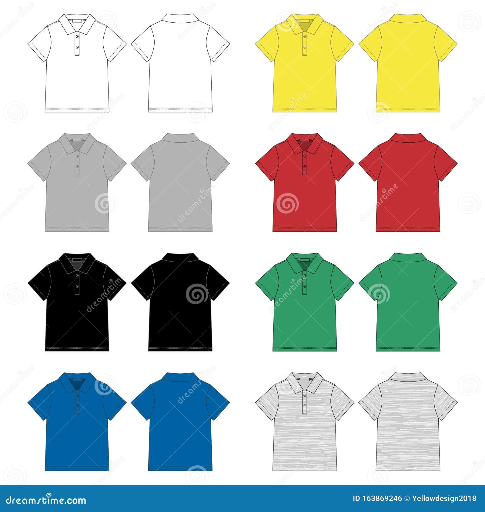 Set of Technical Sketch Polo T Shirt Design Template Stock Illustration ...