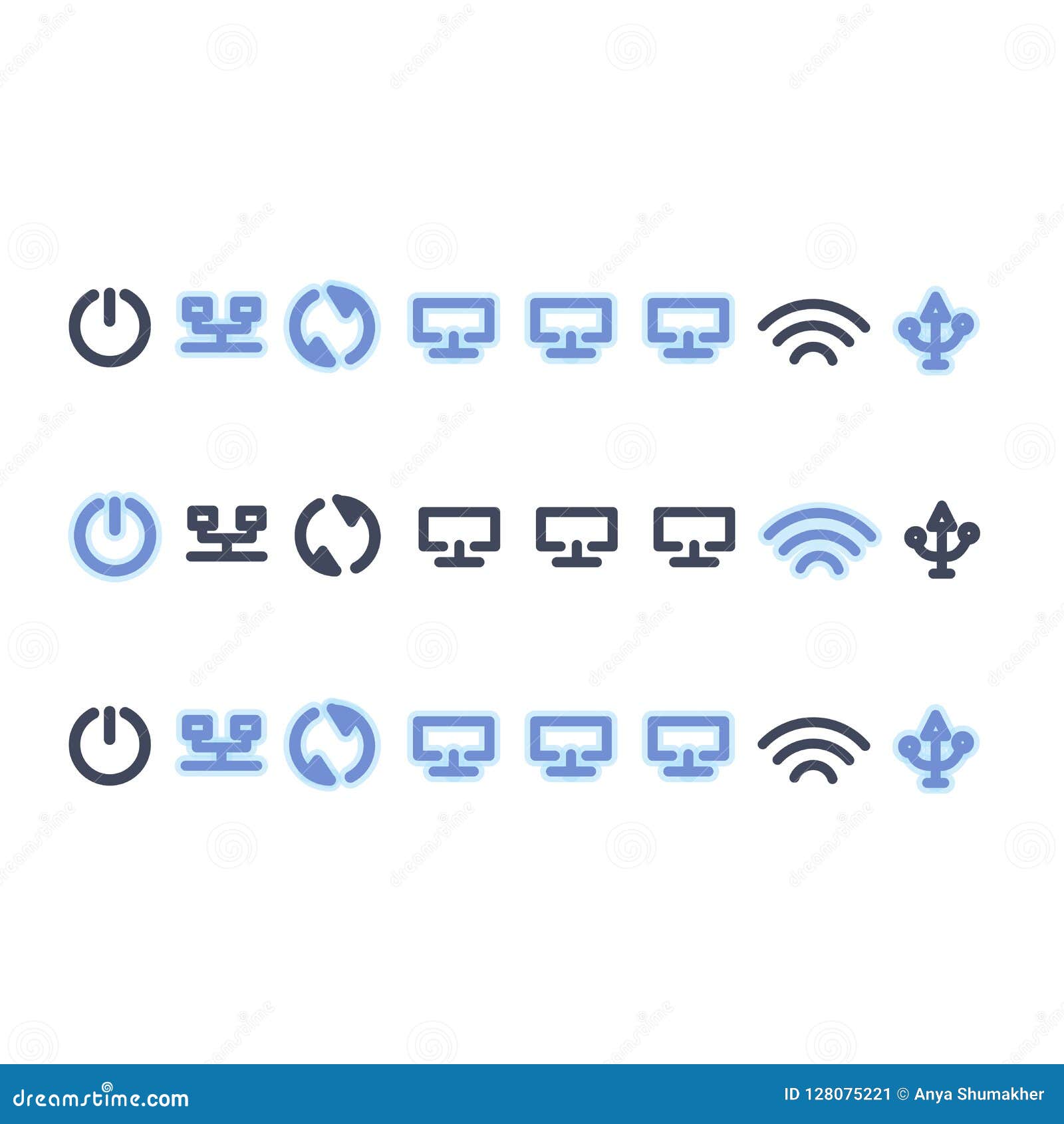 A Set of Telecommunications Symbols Isolated on White Background. Can