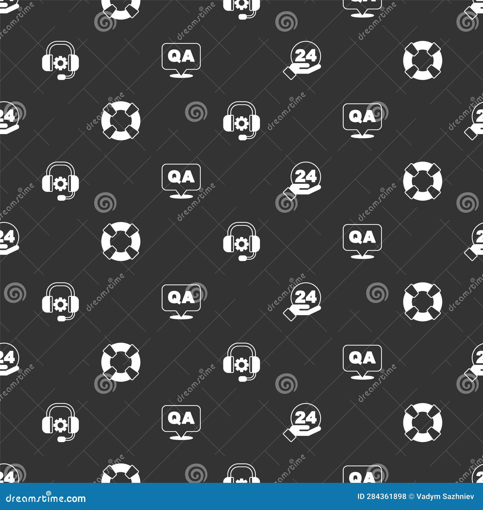 Set Telephone 24 Hours Support, Lifebuoy, Headphones and Question and