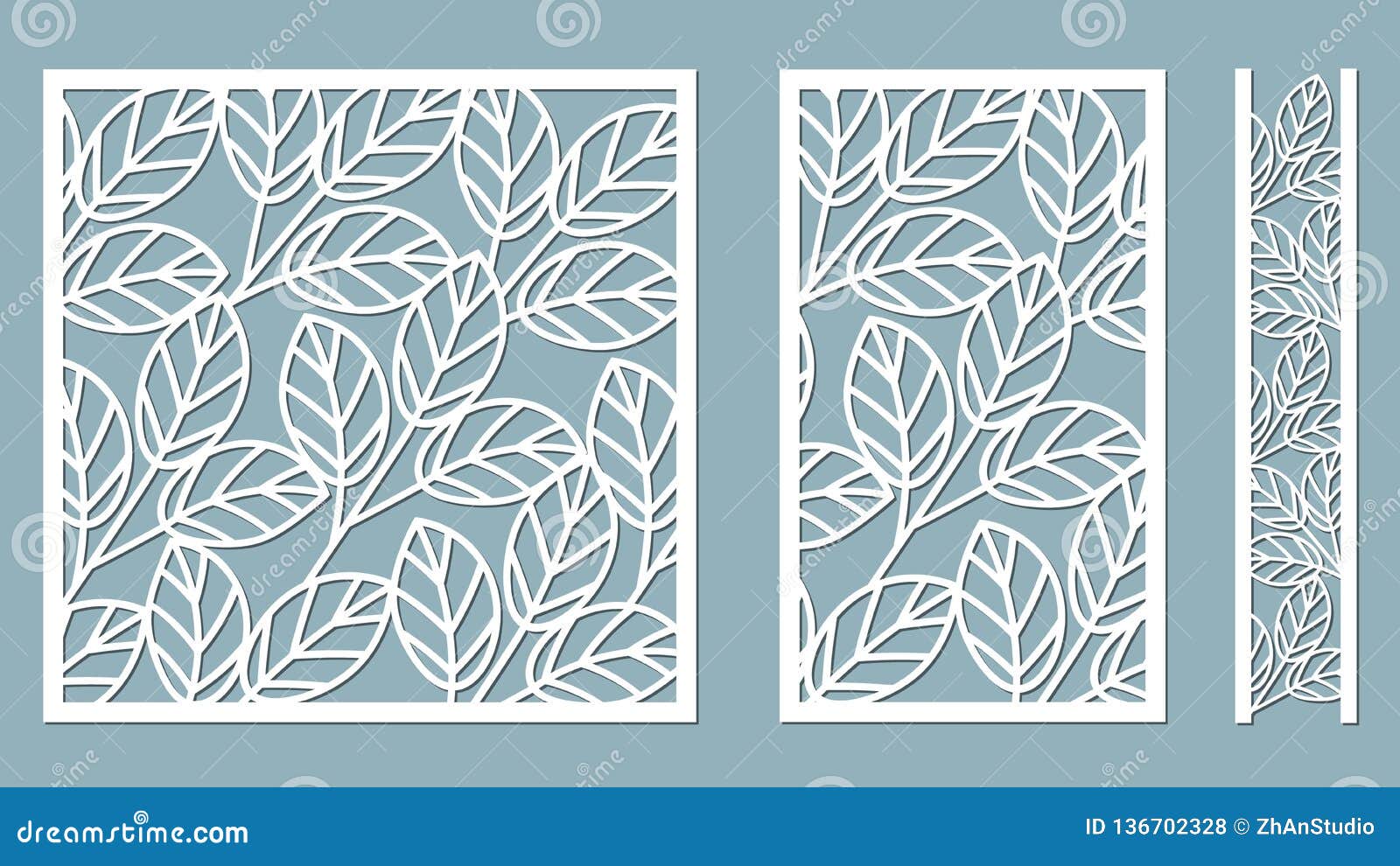 Set Template For Cutting. Leaves Pattern. Laser Cut. Vector Illustration. Pattern For The Laser