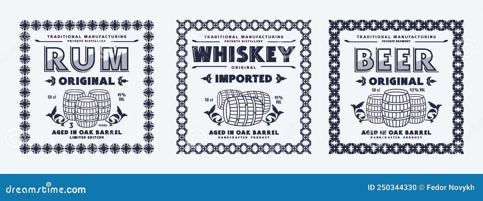 Set of Template Decorative Label for Rum, Whiskey, Beer Stock Vector