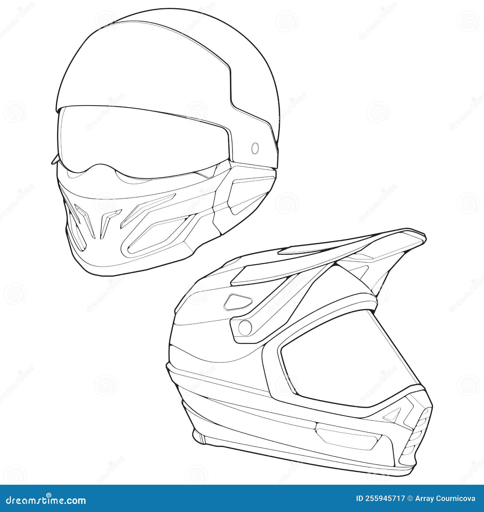 Set of Template Helmet Full Face, Line Art Helmet Vector Illustration, Line Art Vector, Helmet