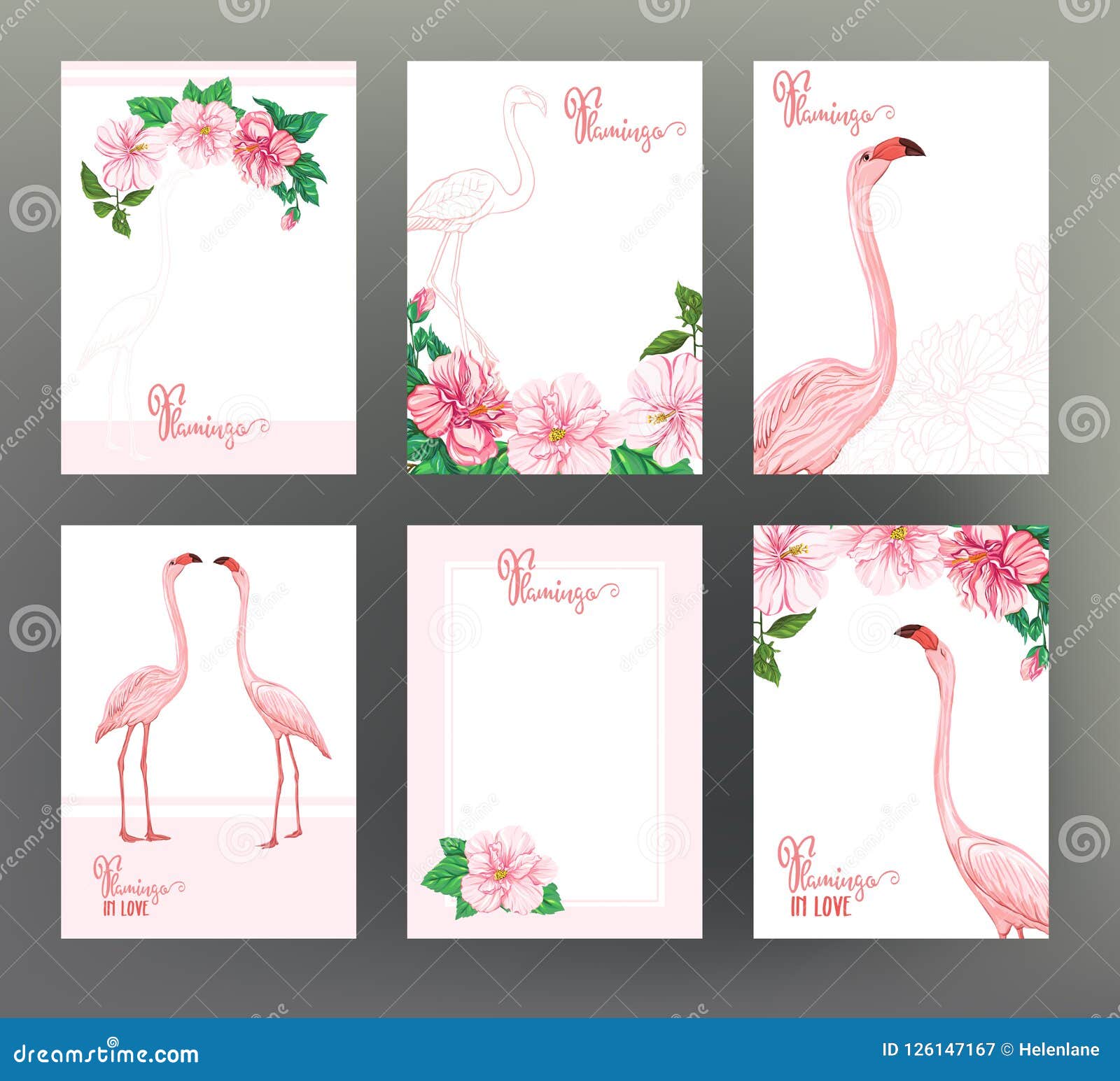 Set Of 6 Template Of Postcard Banner Invitation Gift Voucher With Pink Flamingo Stock Illustration Illustration Of Love Background 126147167