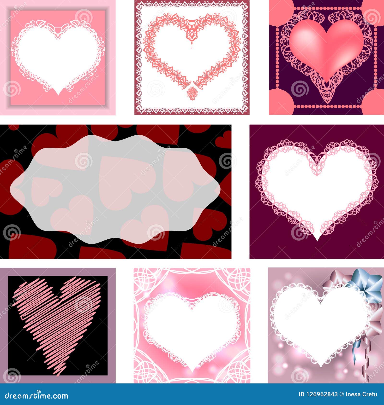 Set of Templates for Cards,wedding,birthday Invitations with Heart