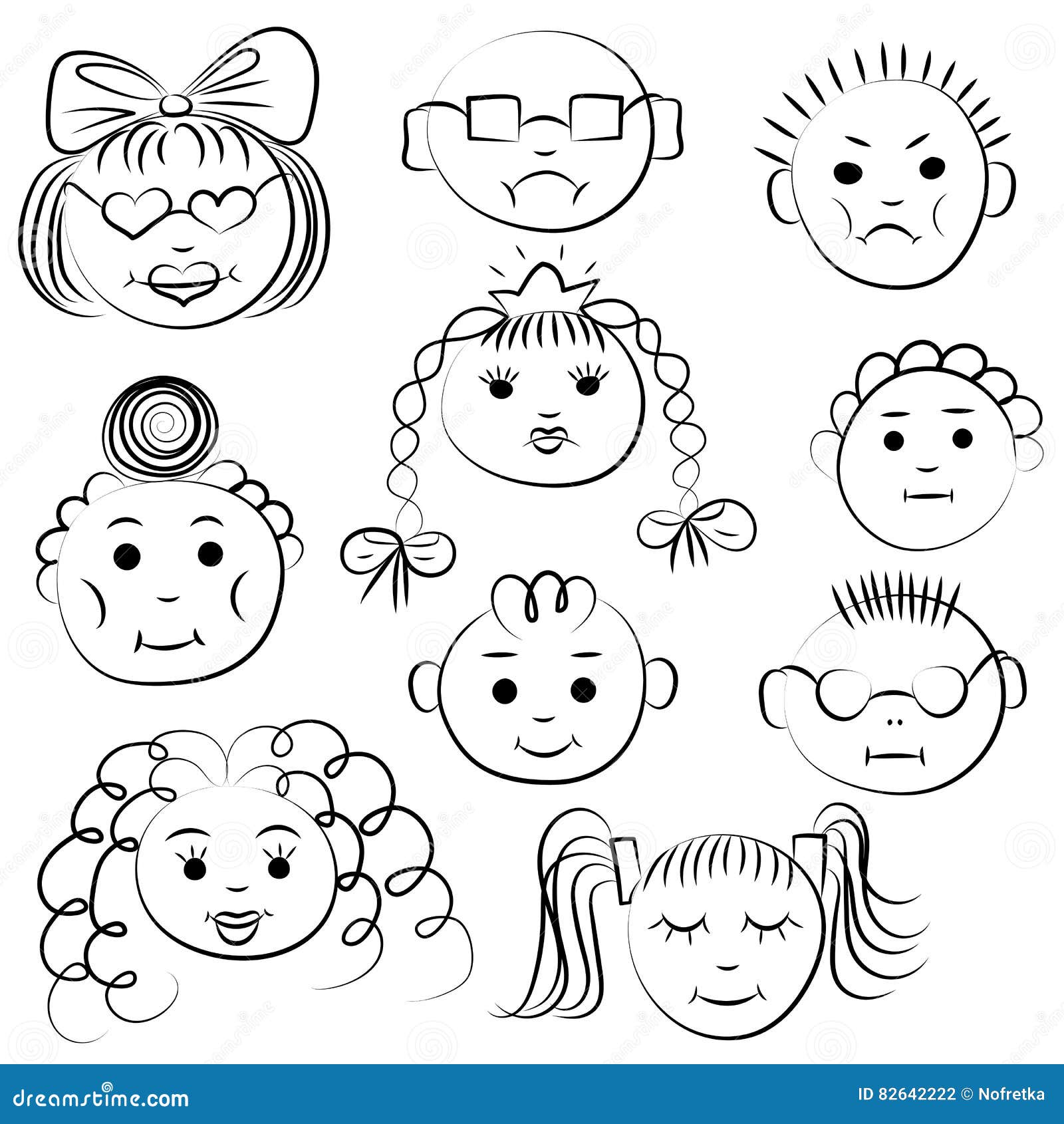 Set Of Ten Cute Kids Funny Children Drawings Of Faces