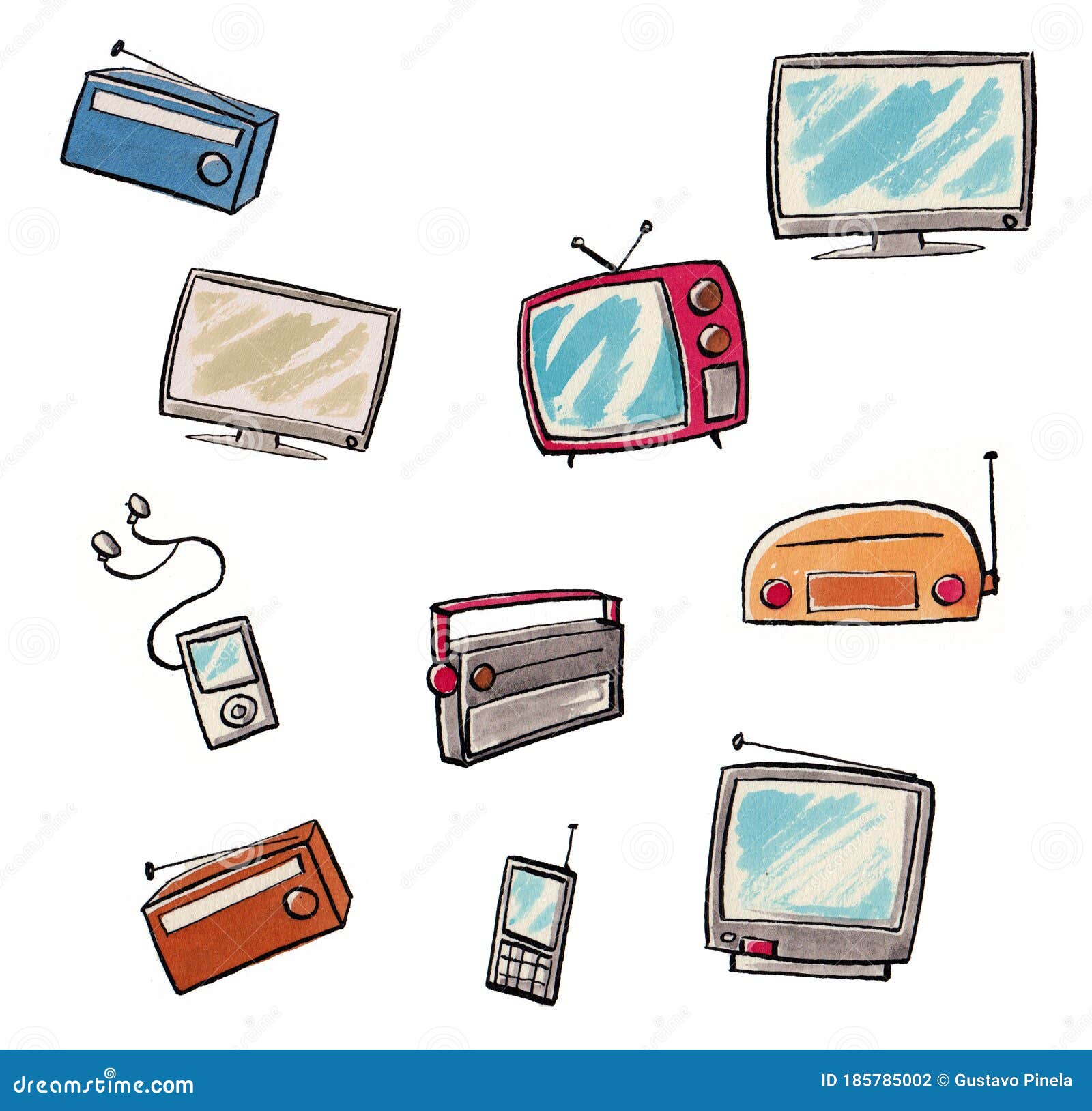 set of ten graphic resources, of televisions, radios and telephones