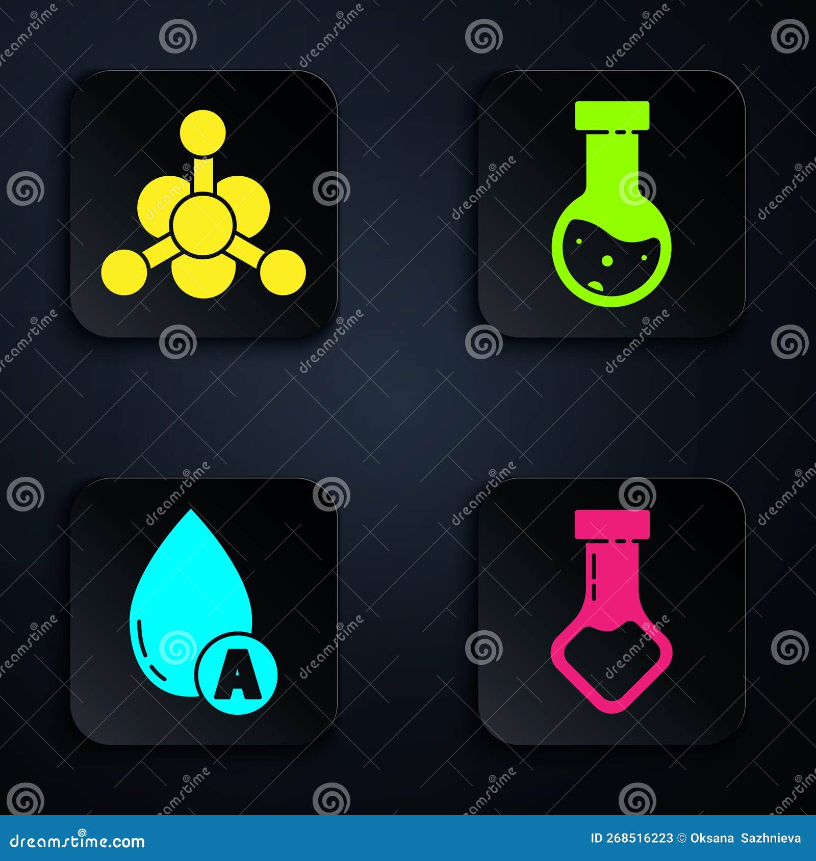 Set Test Tube and Flask Chemical, Bacteria, Water Drop and Test Tube