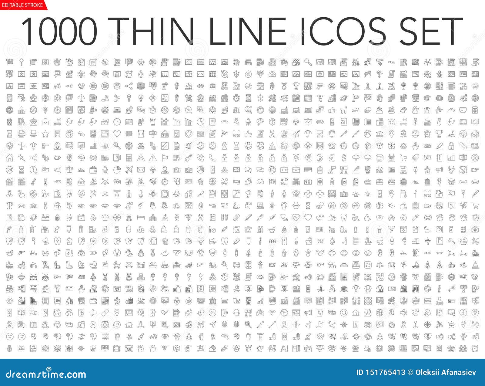 set of 1000 thin line icons