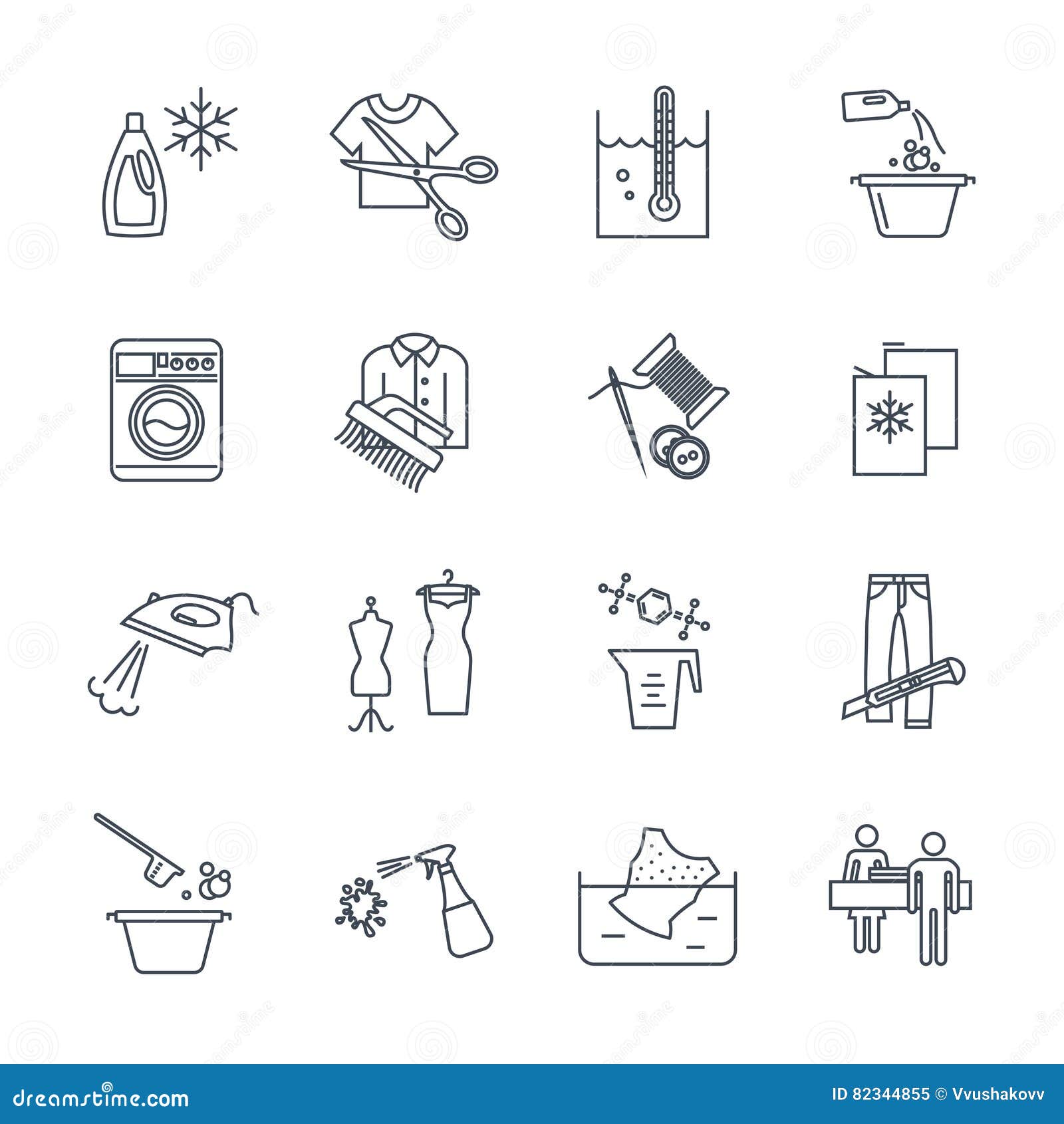 Set of Thin Line Icons Dry Cleaning and Laundry Service Stock Vector