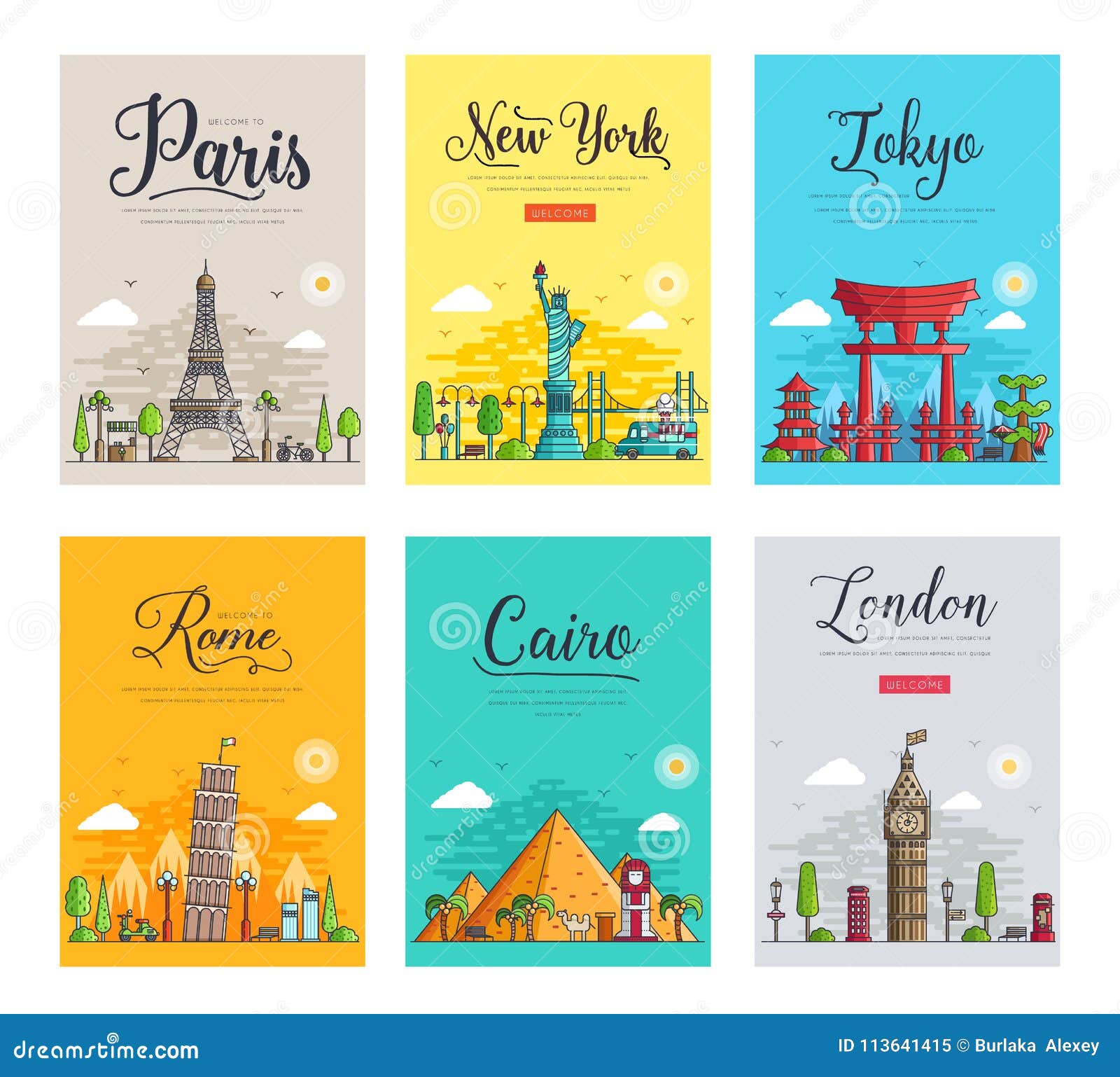 set of thin lines different cities for travel destinations. landmarks banner template of flyer, magazines, posters, book