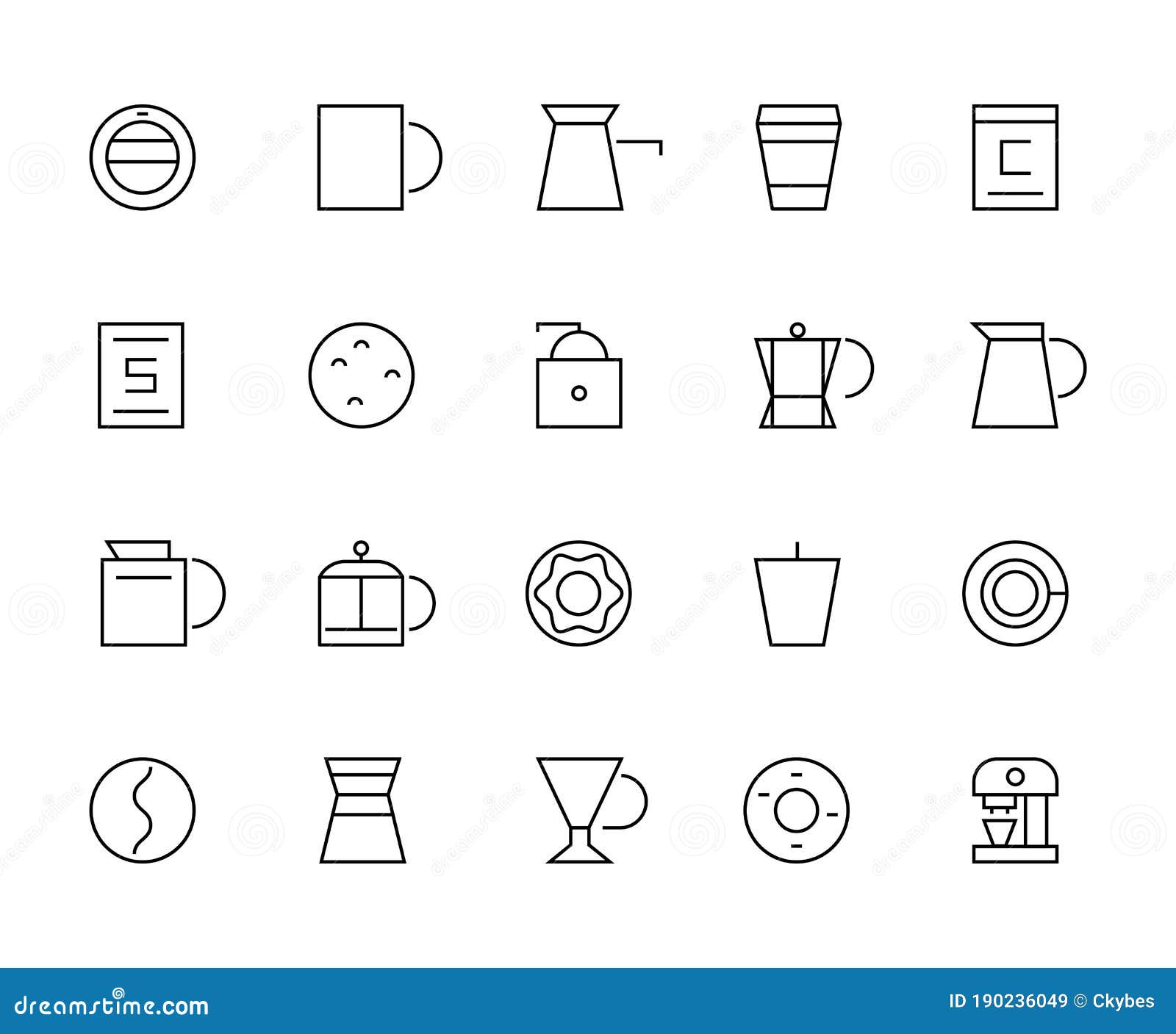 Set of Thin Vector Coffee Elements and Coffee Accessories Illustration