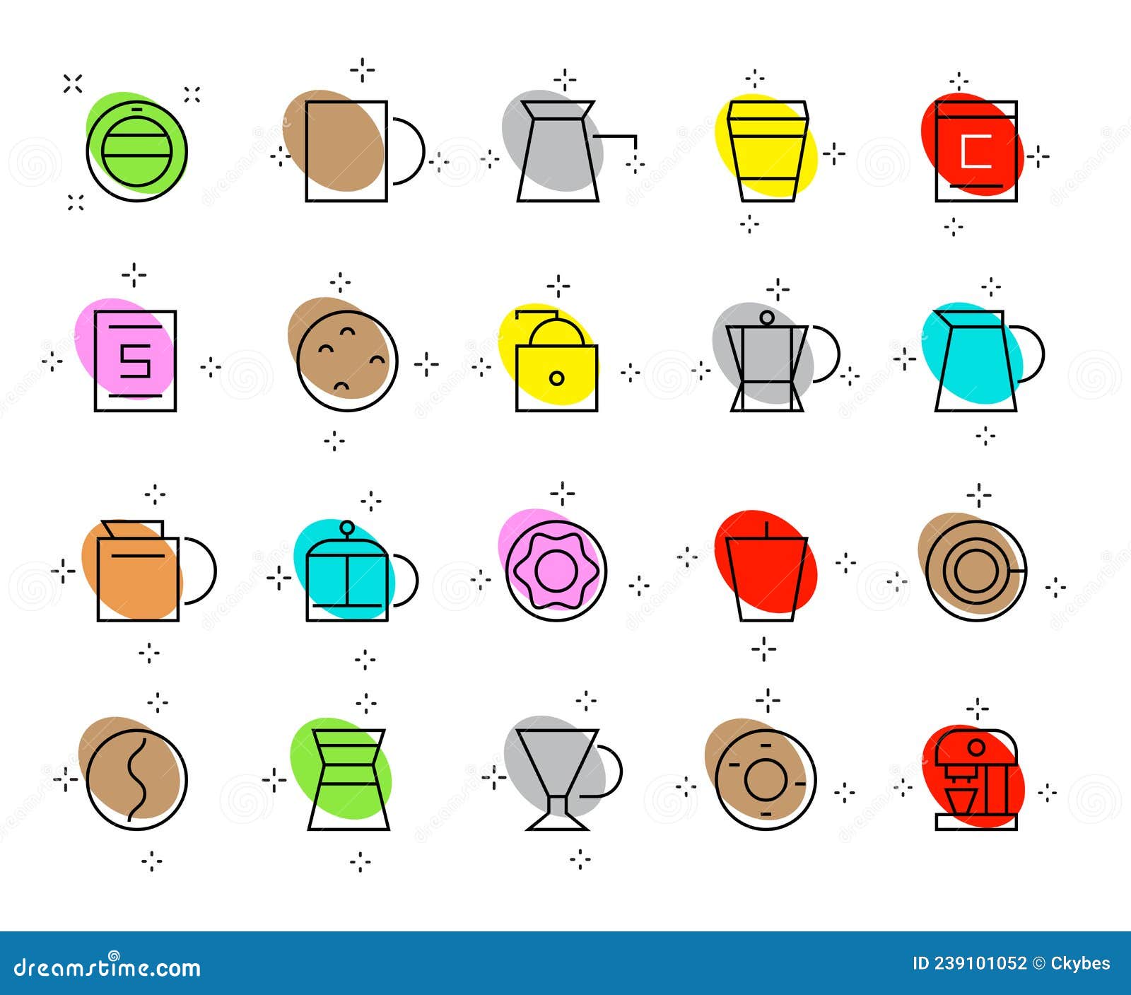 Set of Thin Vector Coffee Elements and Coffee Accessories Illustration
