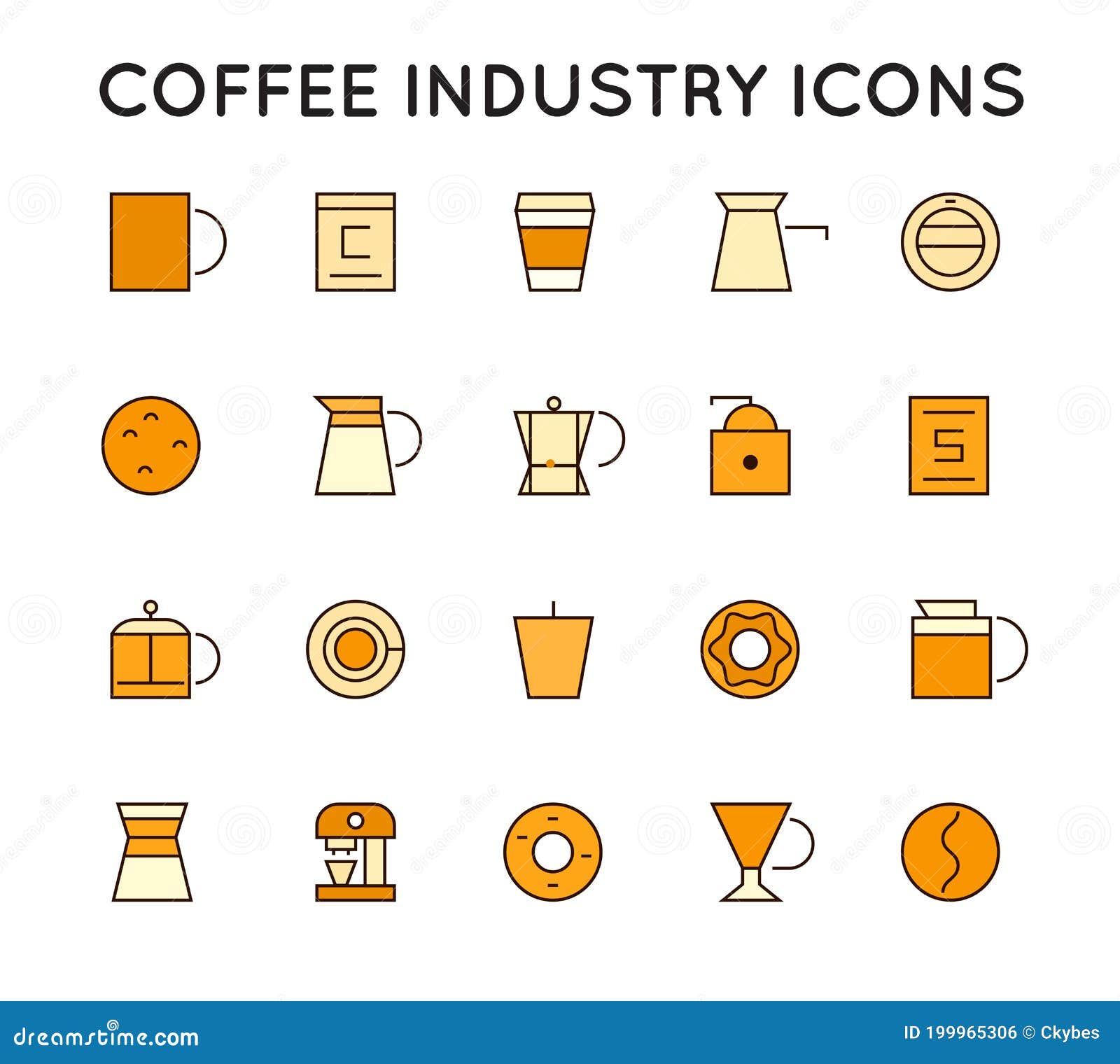 Set of Thin Vector Coffee Elements and Coffee Accessories Illustration
