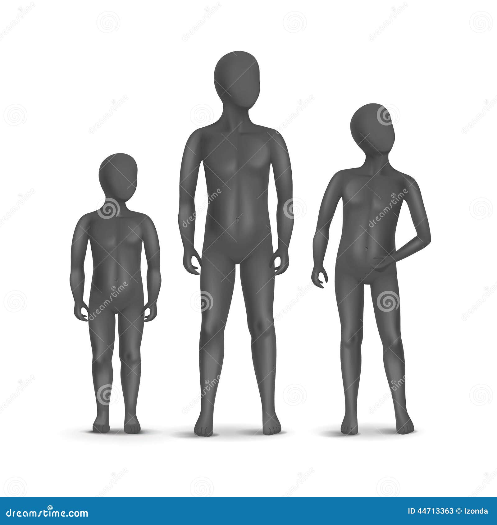 Set of Three Child Mannequins Isolated on White Stock Vector