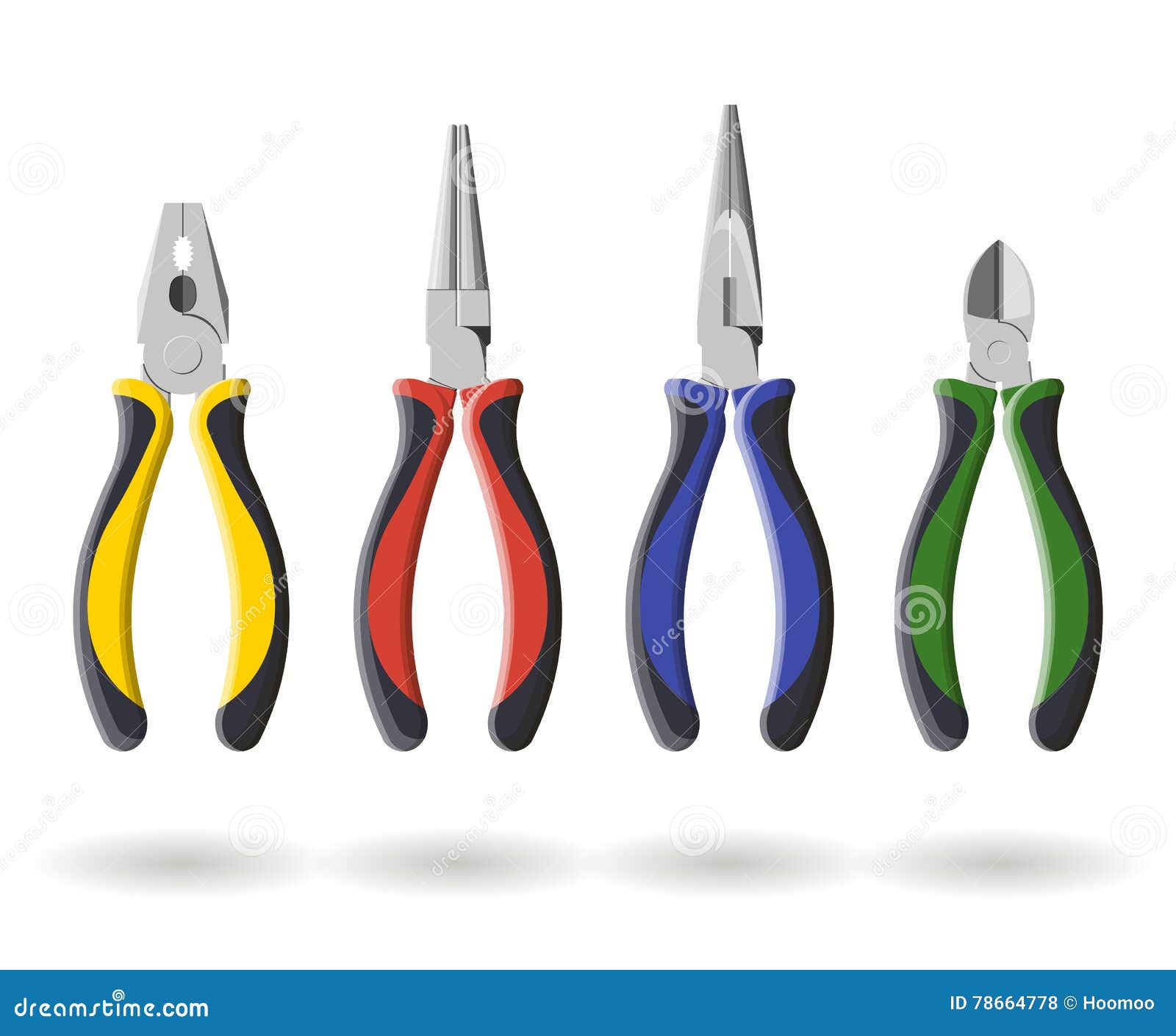 Set of Three Different Types Pliers and Sidecutters Stock Illustration -  Illustration of craft, isolated: 78664778