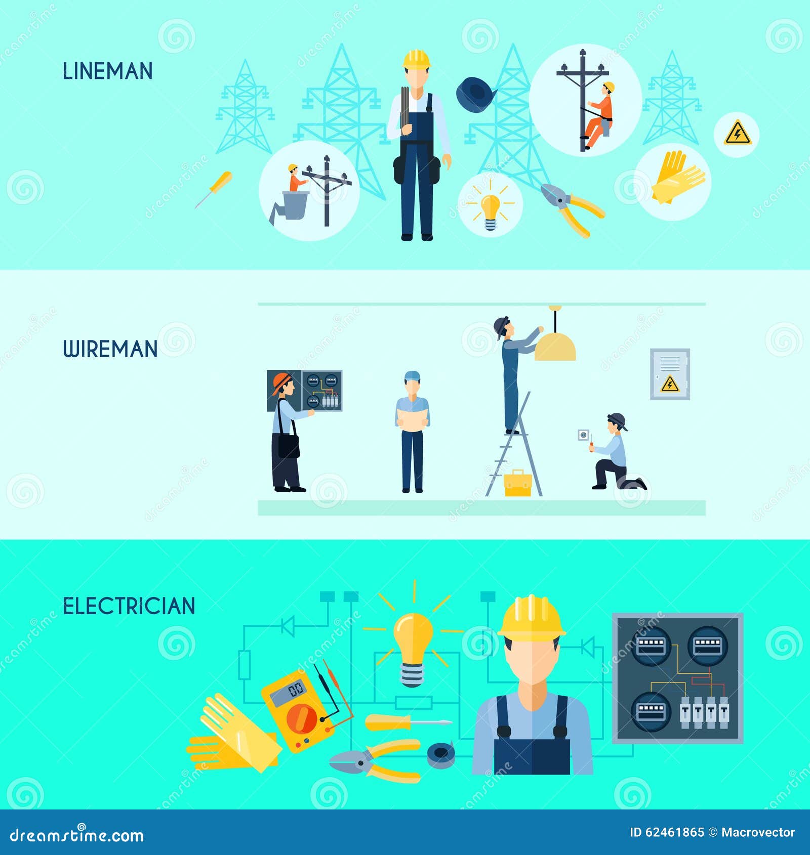 Set of Three Electricity Banners Stock Vector Illustration of bulb