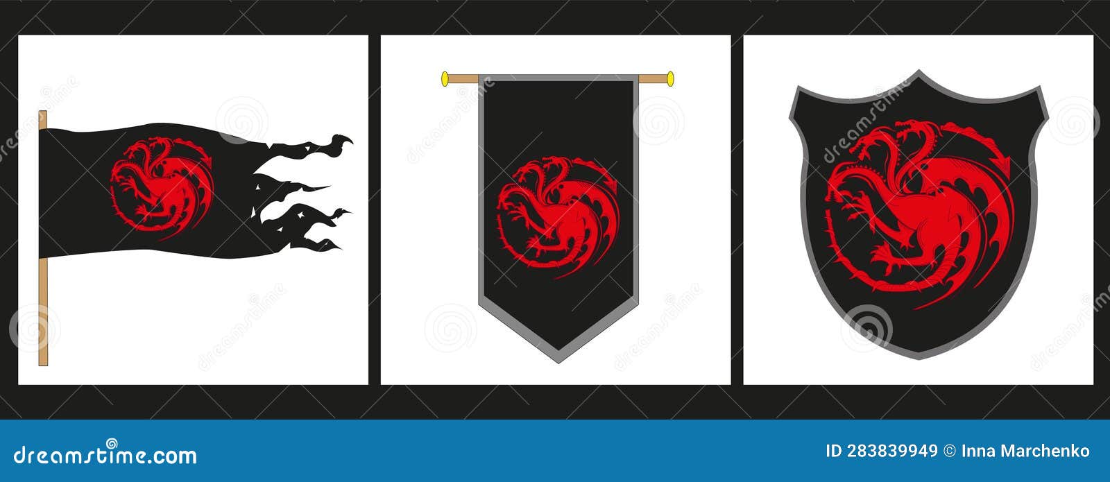 set of three emblem three-headed dragon .