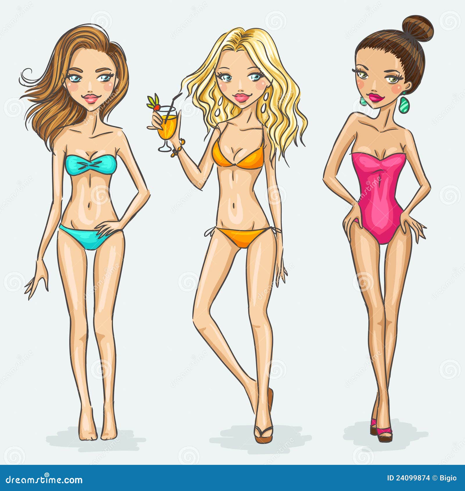 set of three girls in bikini