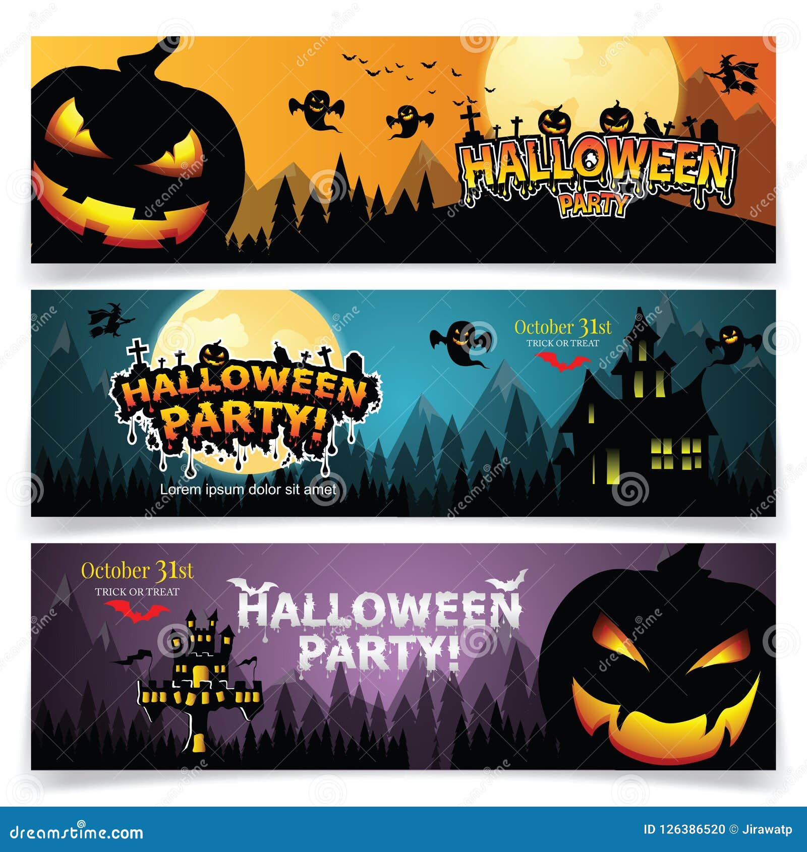 Set of Three Halloween Banners. Stock Vector Illustration of black