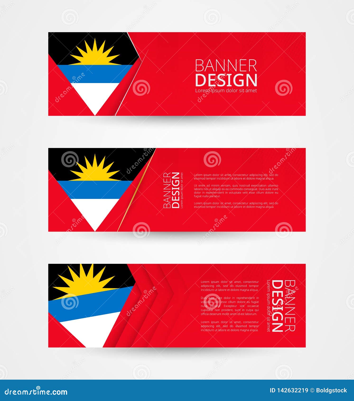 Download Set Of Three Horizontal Banners With Flag Of Antigua And ...