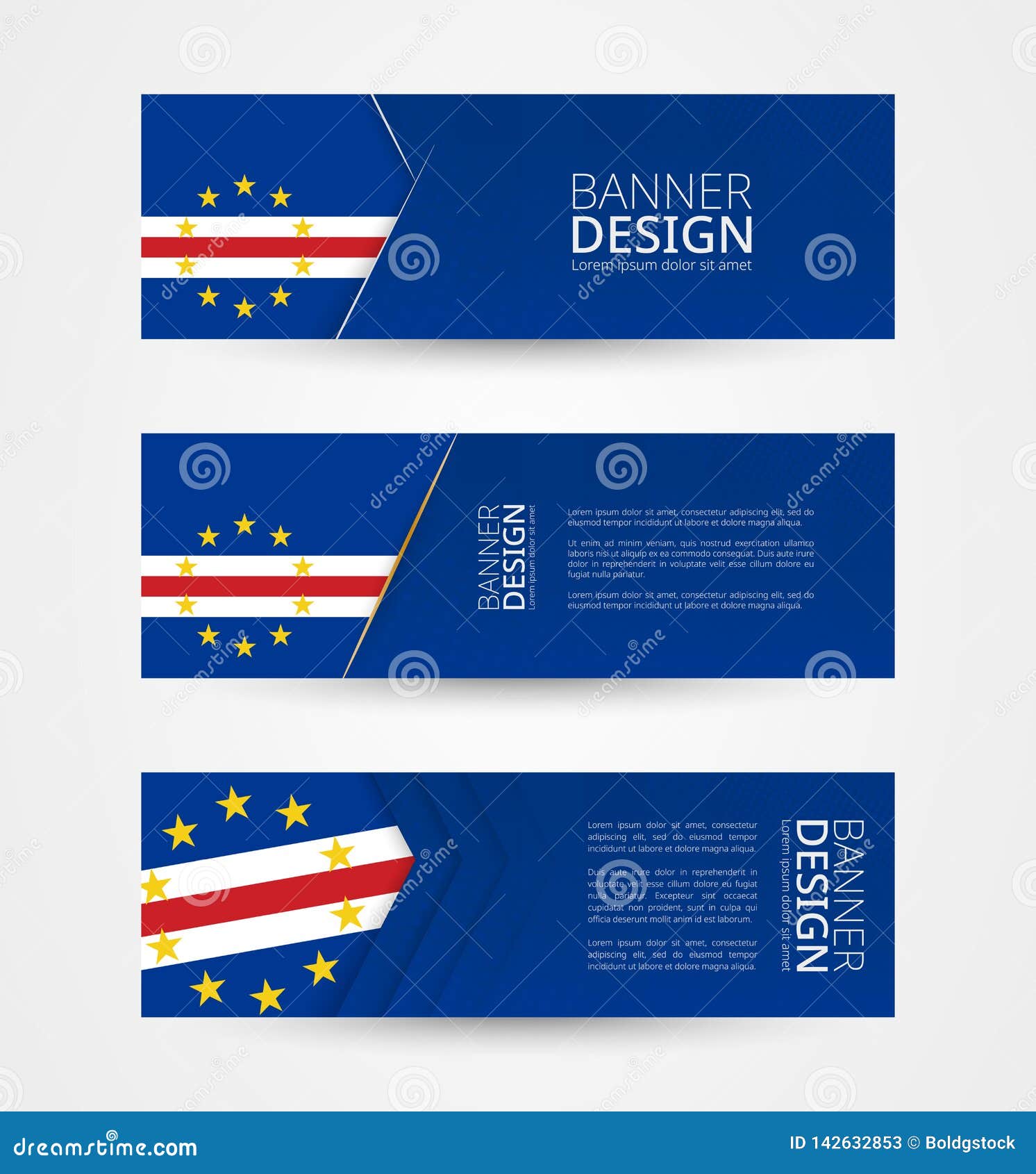 set of three horizontal banners with flag of cape verde. web banner  template in color of cape verde flag