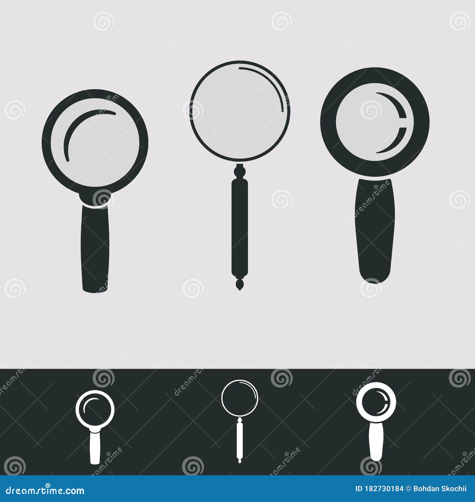 Set of Three Kinds of Magnifying Glass Stock Vector - Illustration of ...