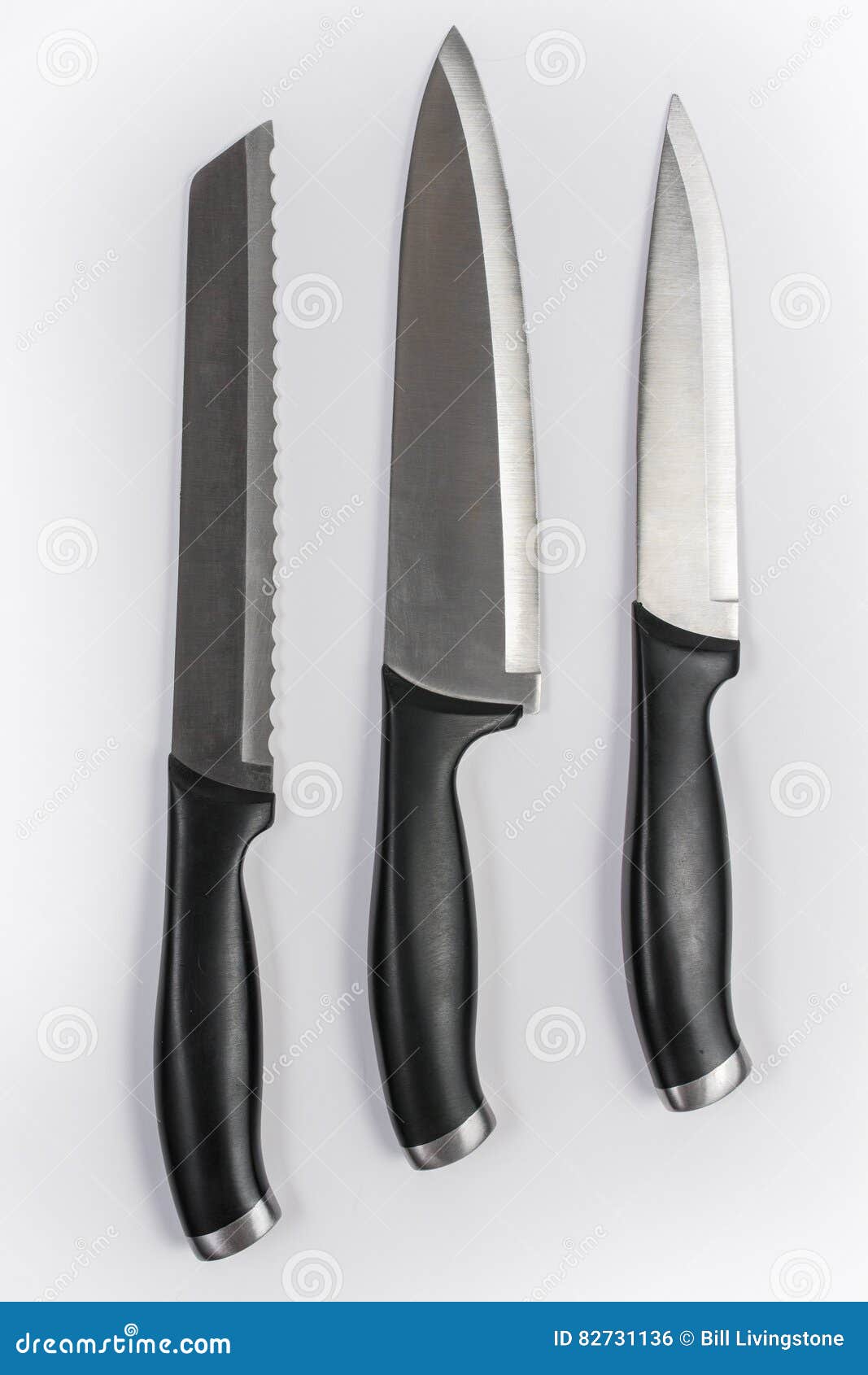 Set of Three Kitchen Knives on White Background Stock Photo Image of
