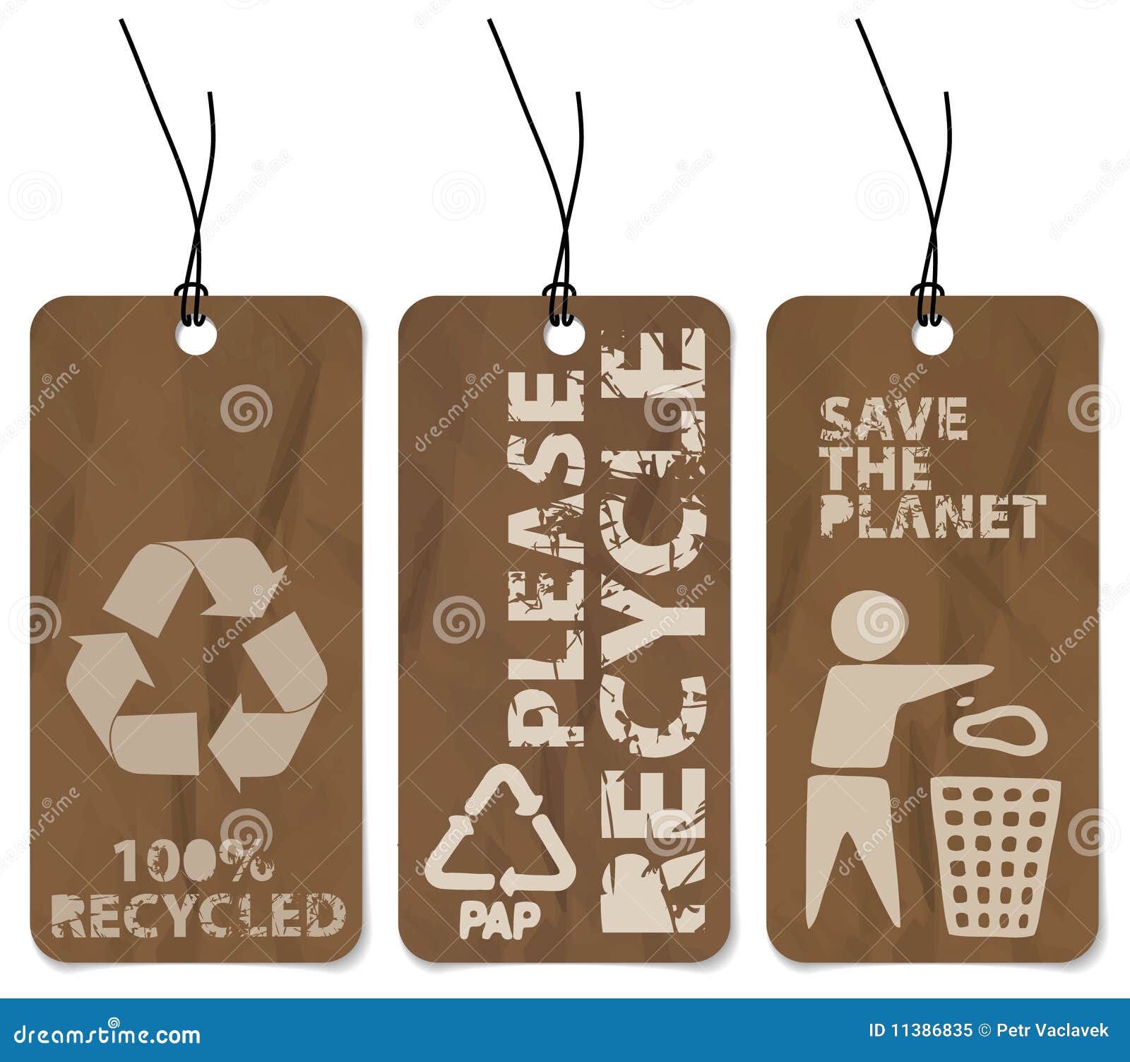 Set of Three Recycling Grunge Tags Stock Vector Illustration of curl