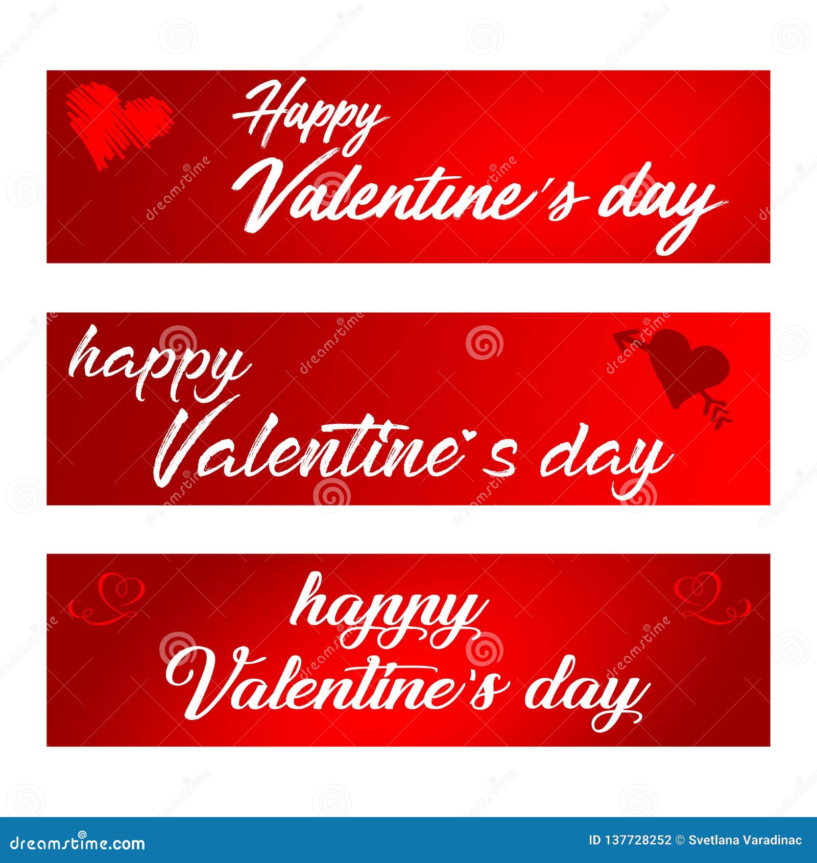 Set of Three Red Banners for Valentine`s Day. Stock Vector
