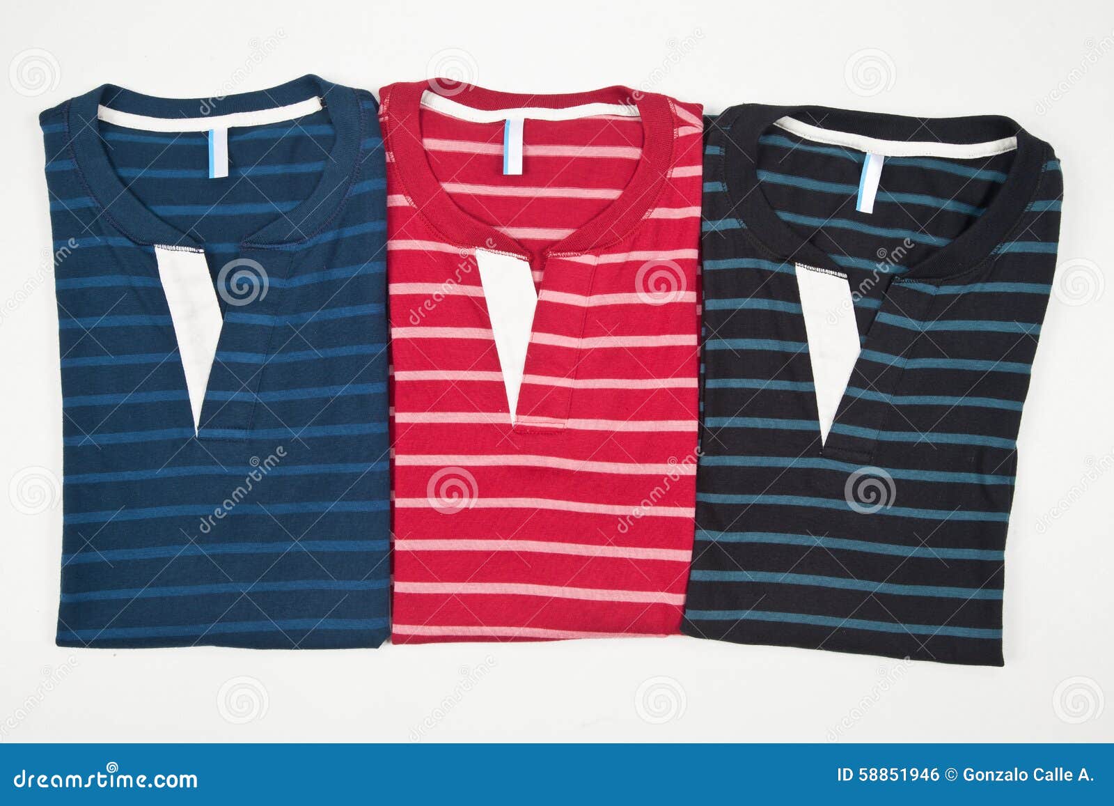 Set of Three Striped Tshirts for Men on White Background Stock Photo ...