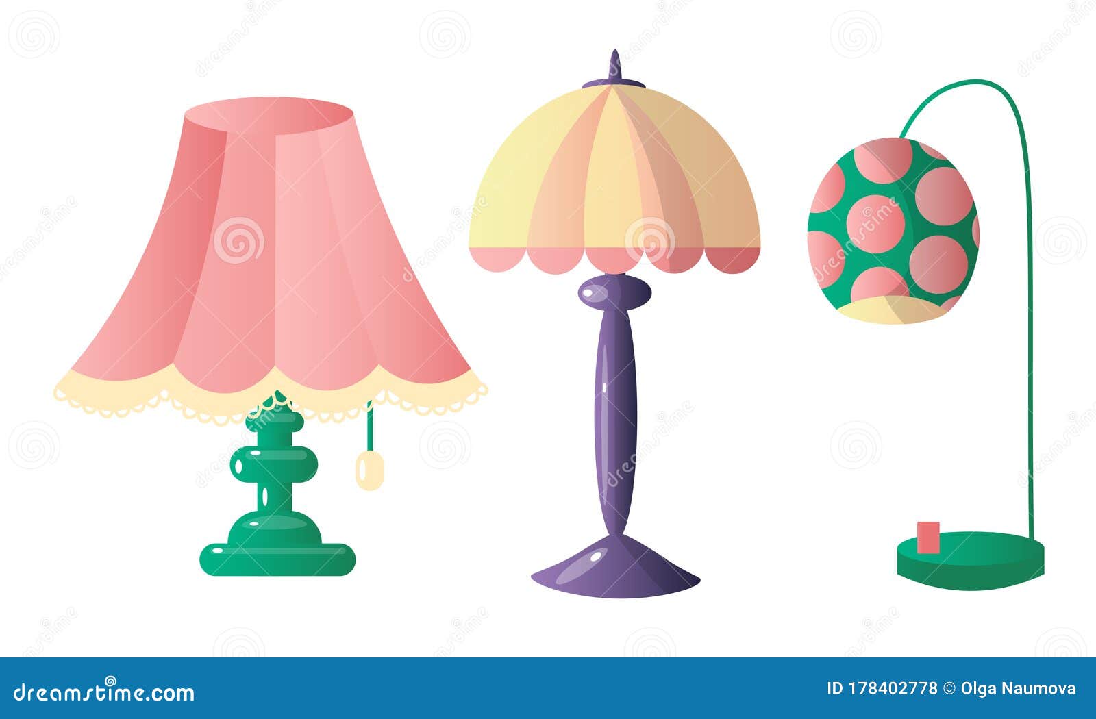 Set of Three Table Lamps of Different Shapes and Colors. Vector Illustration in Flat Cartoon Style. Stock Vector - Illustration of interior, element: 178402778 Set of Three Table Lamps of Different Shapes and Colors. Vector Illustration in Flat Cartoon Style. Stock Vector - Illustration of interior, element: 178402778