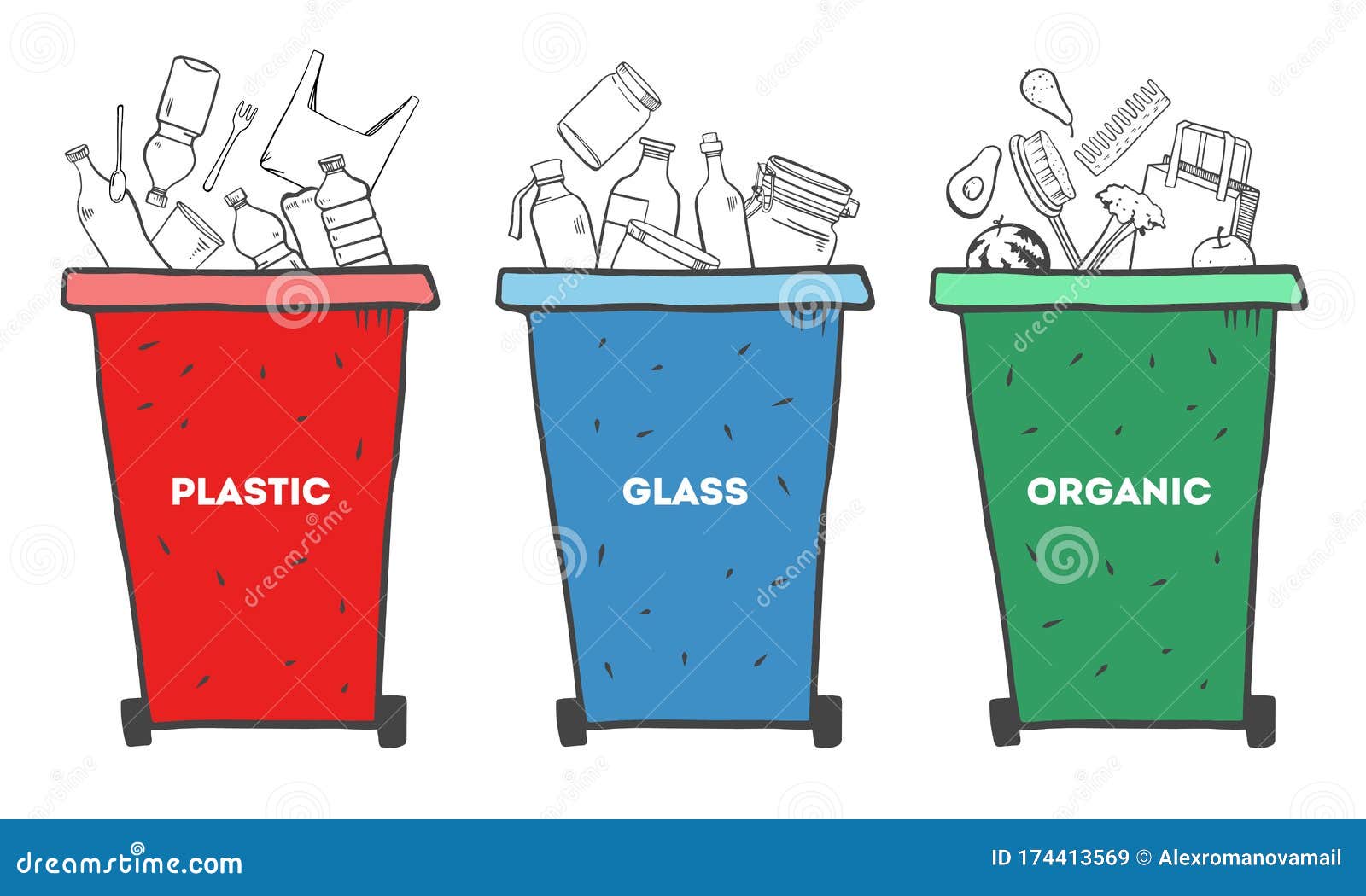 Rubbish Bin Filled with Waste Stock Vector - Illustration of dirt, sketch:  59543015