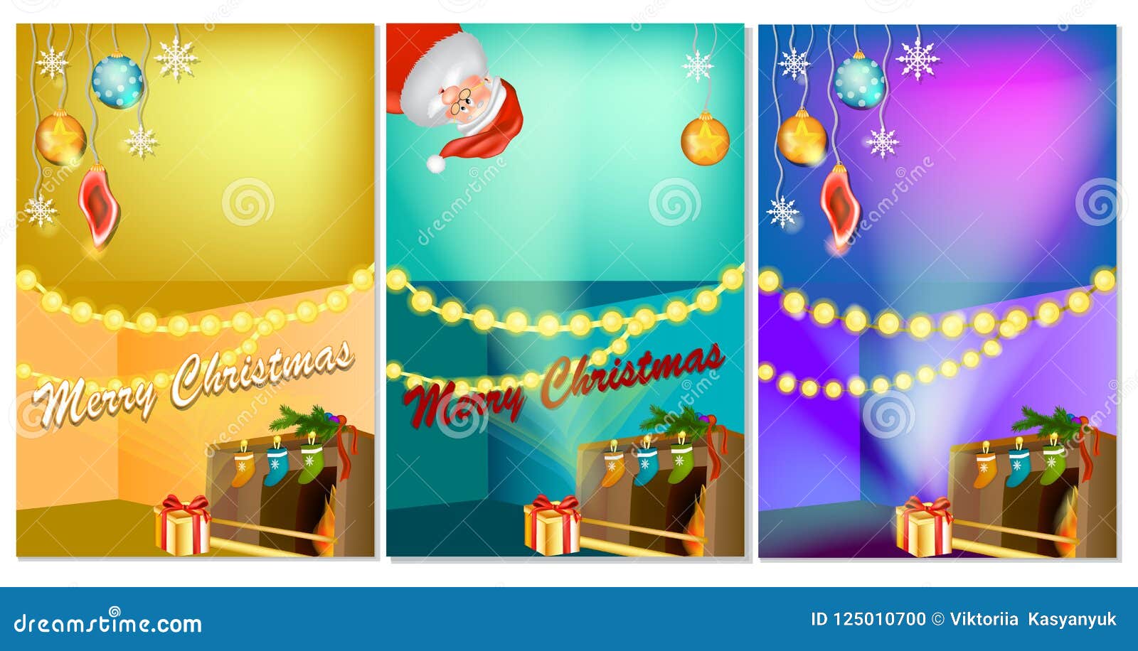 Download Set Of Three Vertical New Year Banners With Christmas Cartoon Home Interior With Hot Fireplace Stock Vector Illustration Of Place Lanterns 125010700