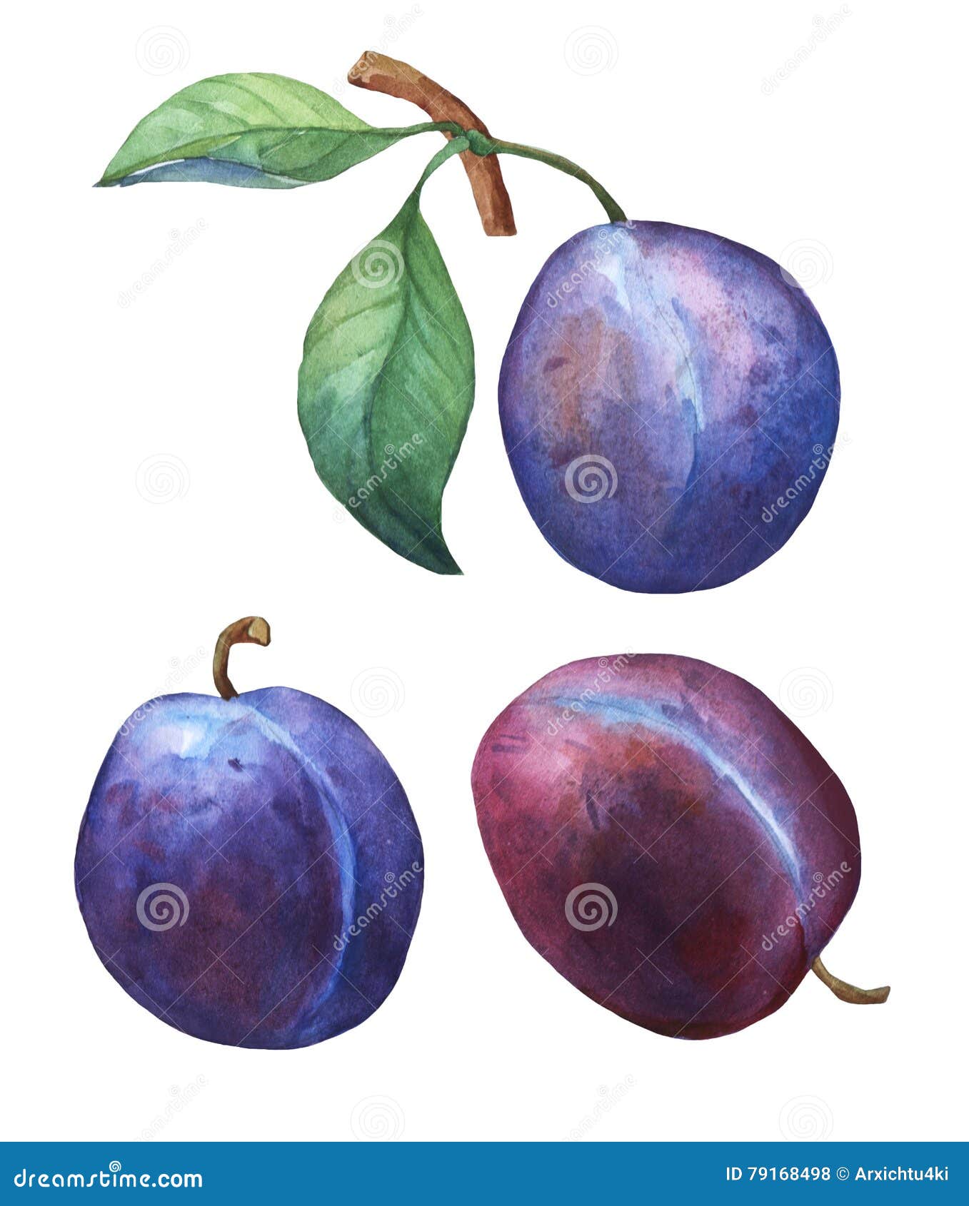 set with three whole plum.