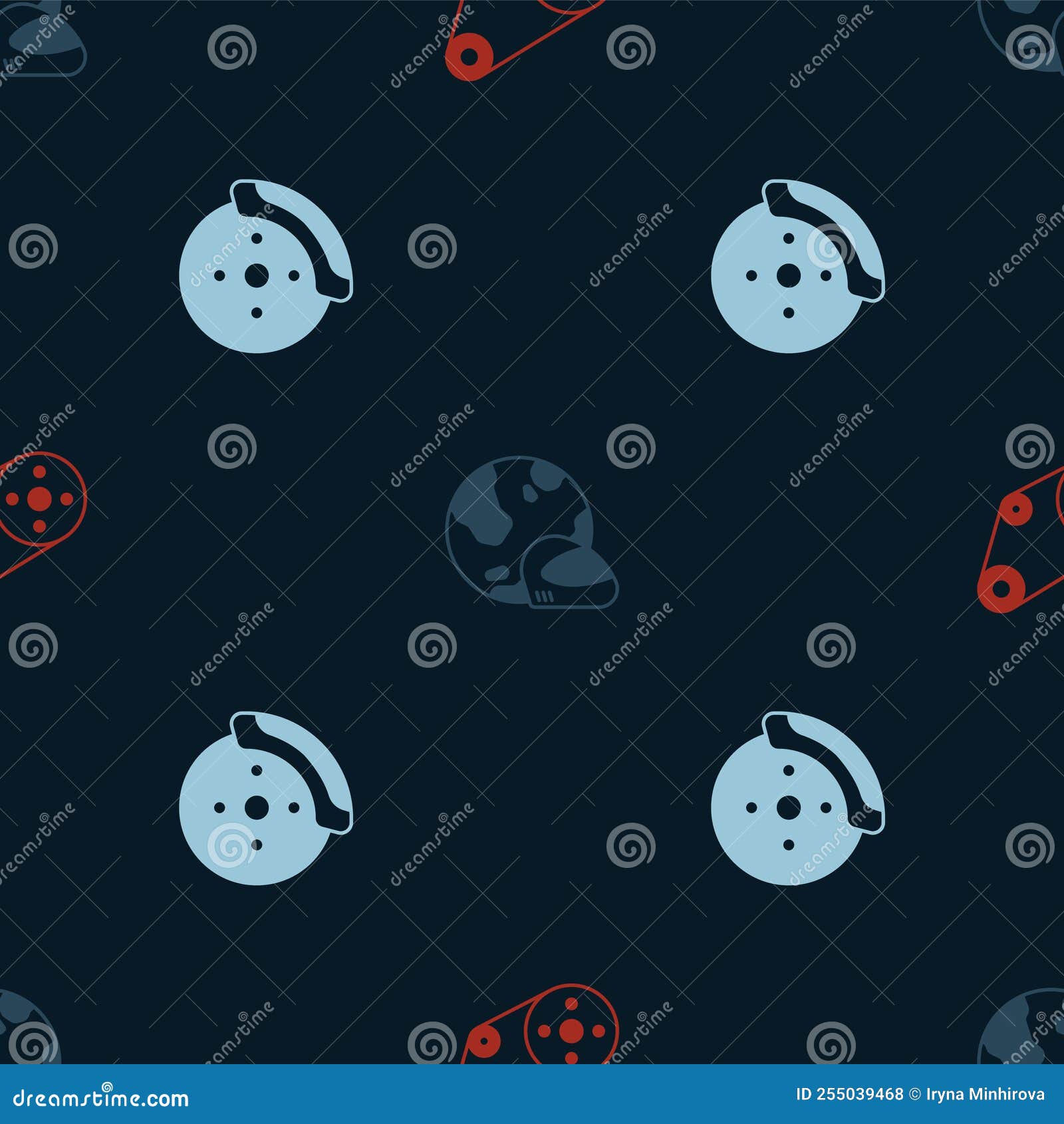 Set Timing Belt Kit, Racing Helmet and Car Brake Disk with Caliper on