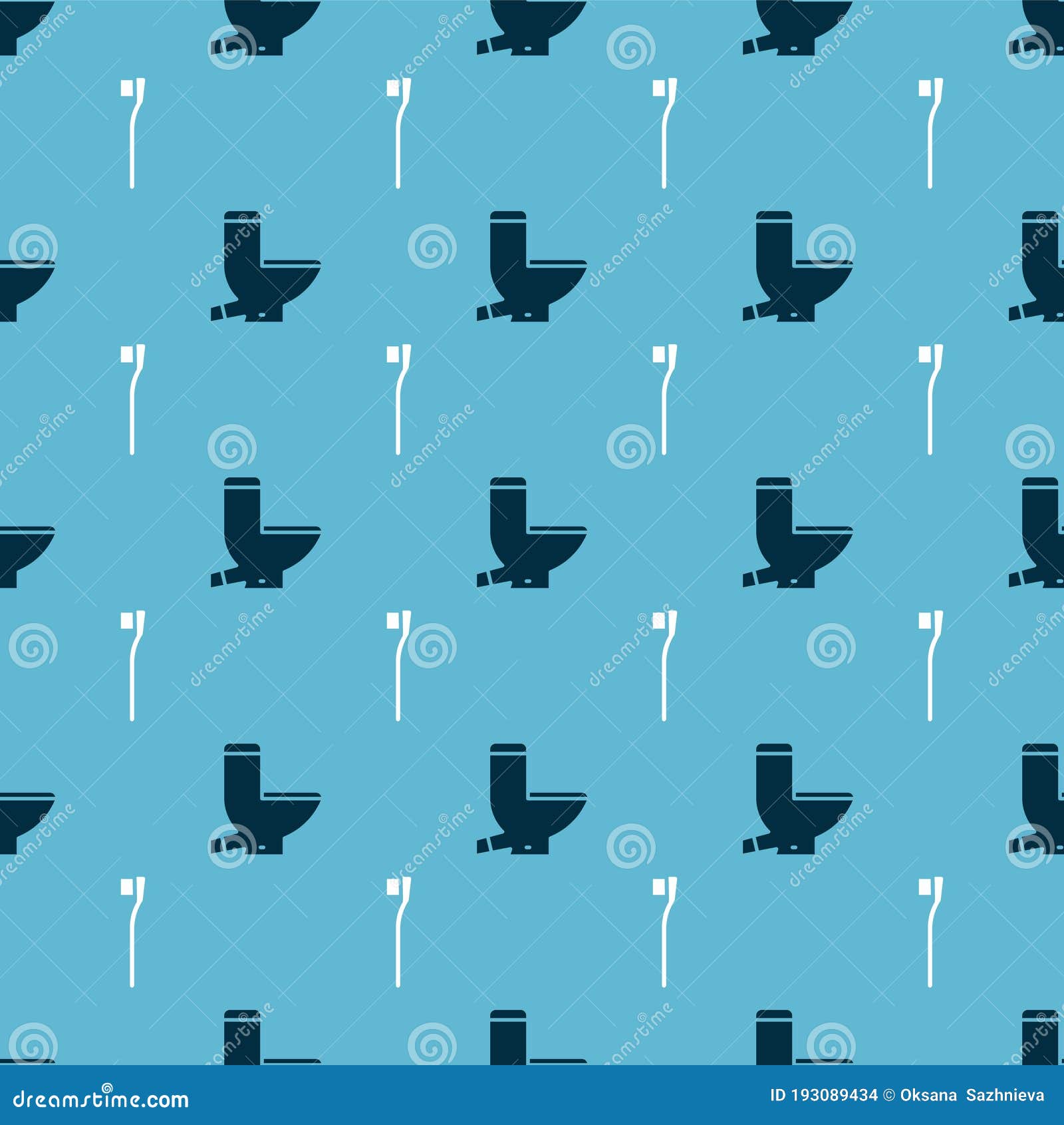 Set Toilet Bowl and Toothbrush on Seamless Pattern. Vector Stock Vector