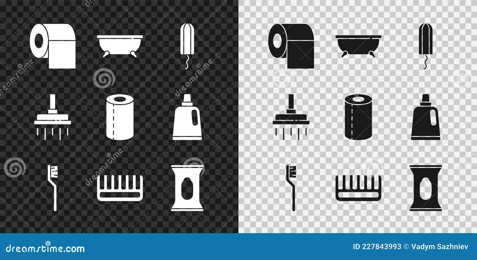 Set Toilet Paper Roll, Bathtub, Sanitary Tampon, Toothbrush, Hairbrush, Wet  Wipe Pack, Shower Head and Paper Towel Icon Stock Vector - Illustration of  roll, isolated: 227843993