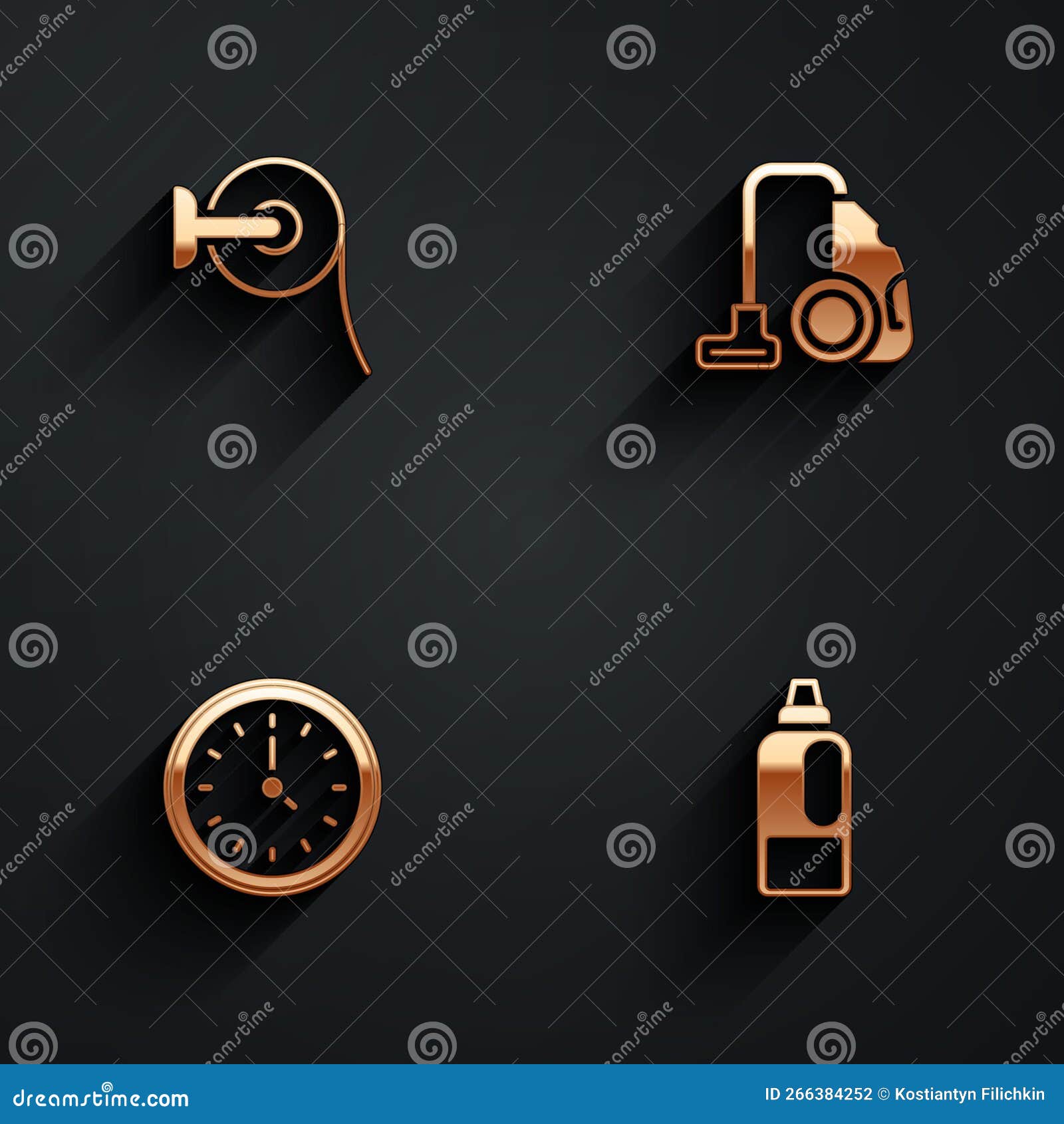 Set Toilet Paper Roll, Vacuum Cleaner, Clock and Bottle for Detergent