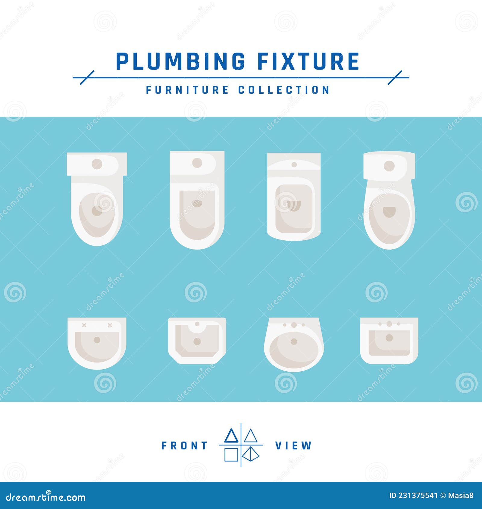 Types of Toilets and Sinks in Flat Style, Vector Stock Vector