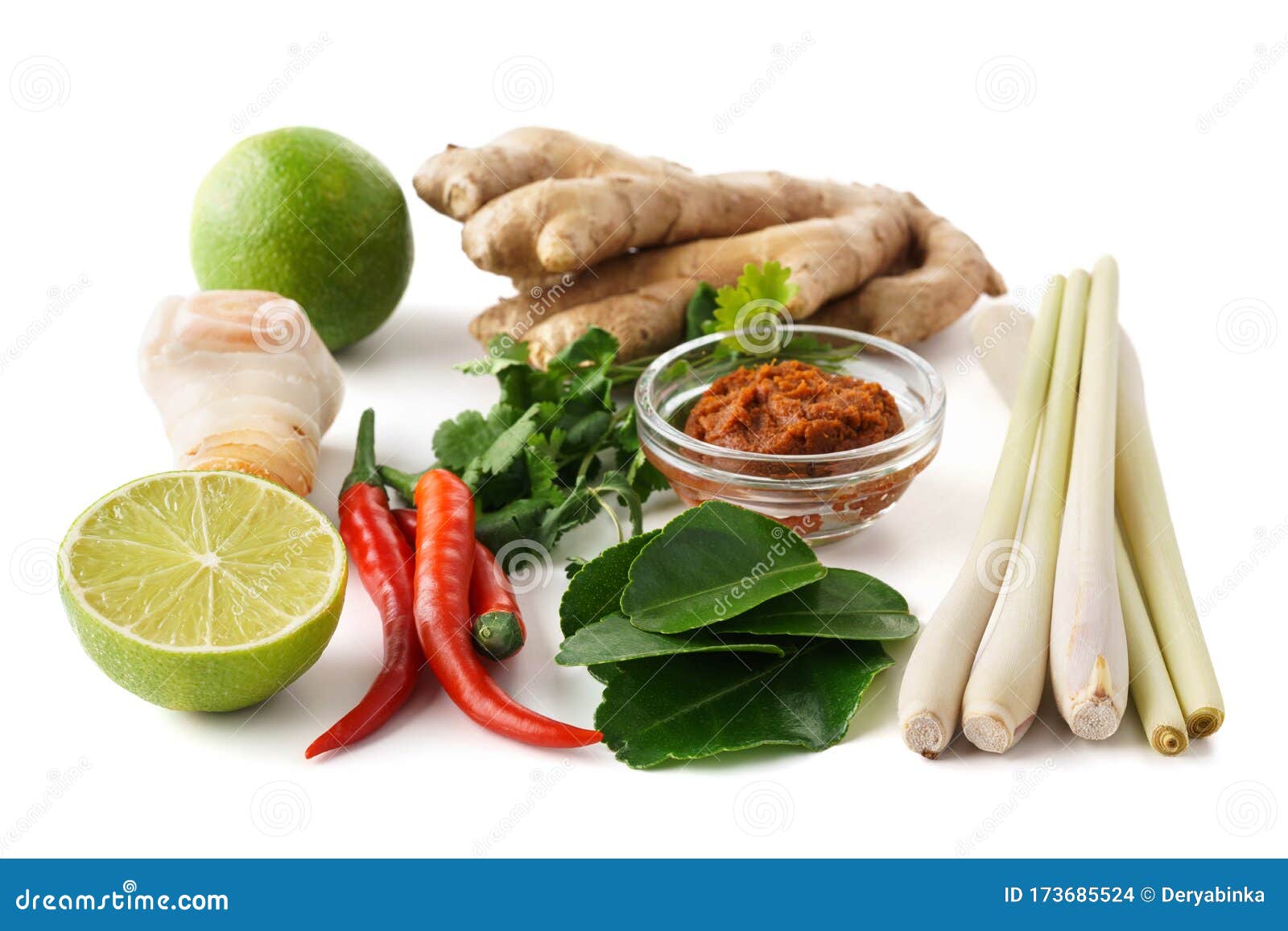 Set of Tom Yum Soup Basic Ingredients for Cooking. Isolated Stock Photo