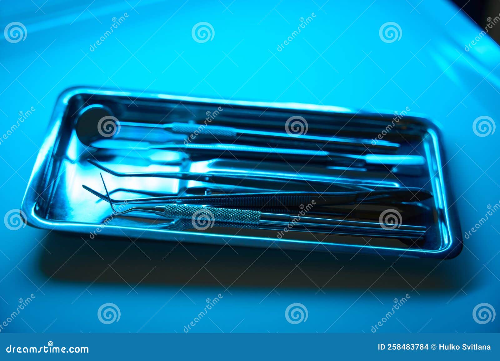 Set of Tools for Dentist in Metal Container for Sterilization Stock