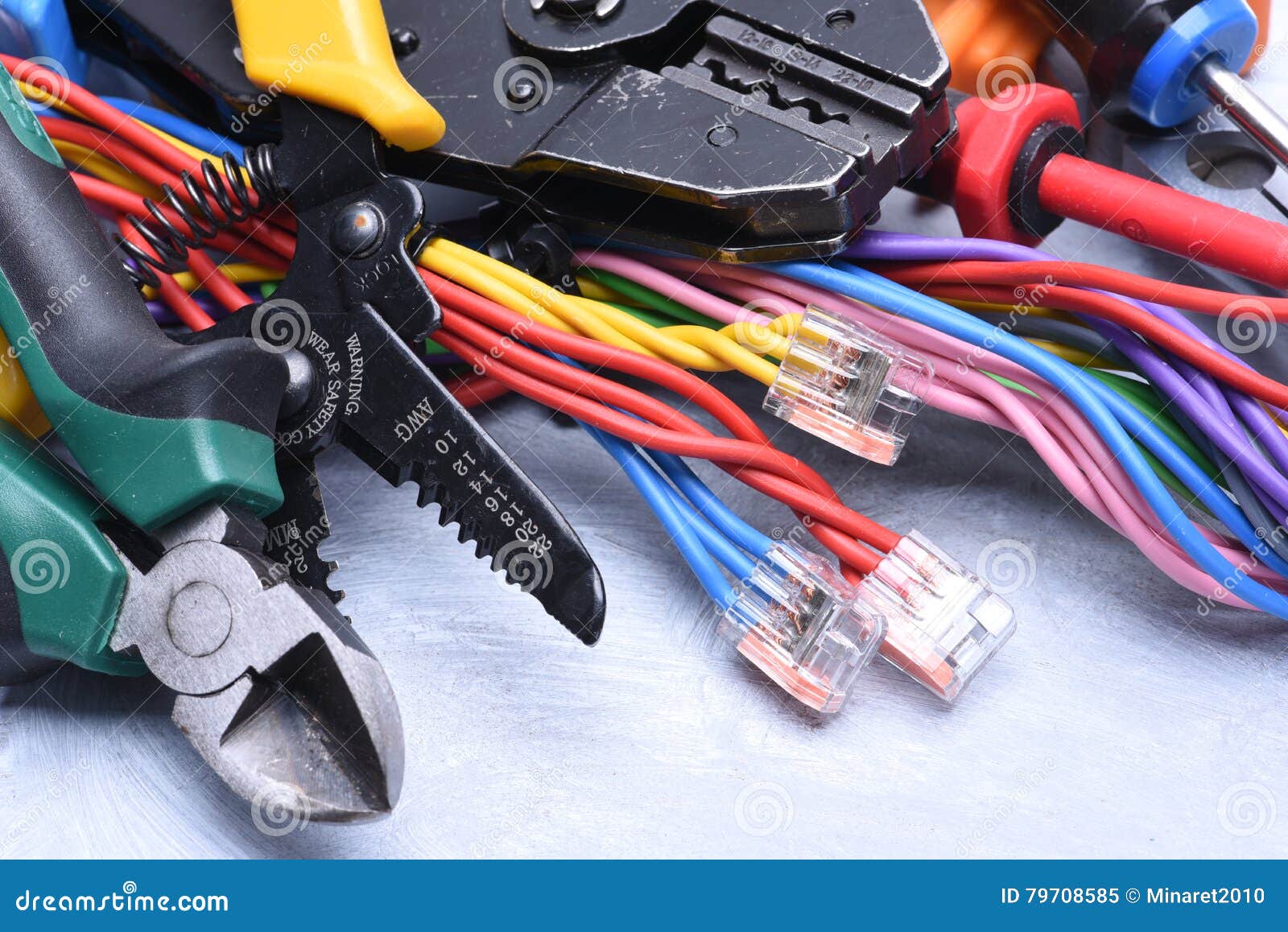 Set of Tools for Electrician and Electrical Cables Stock Image Image
