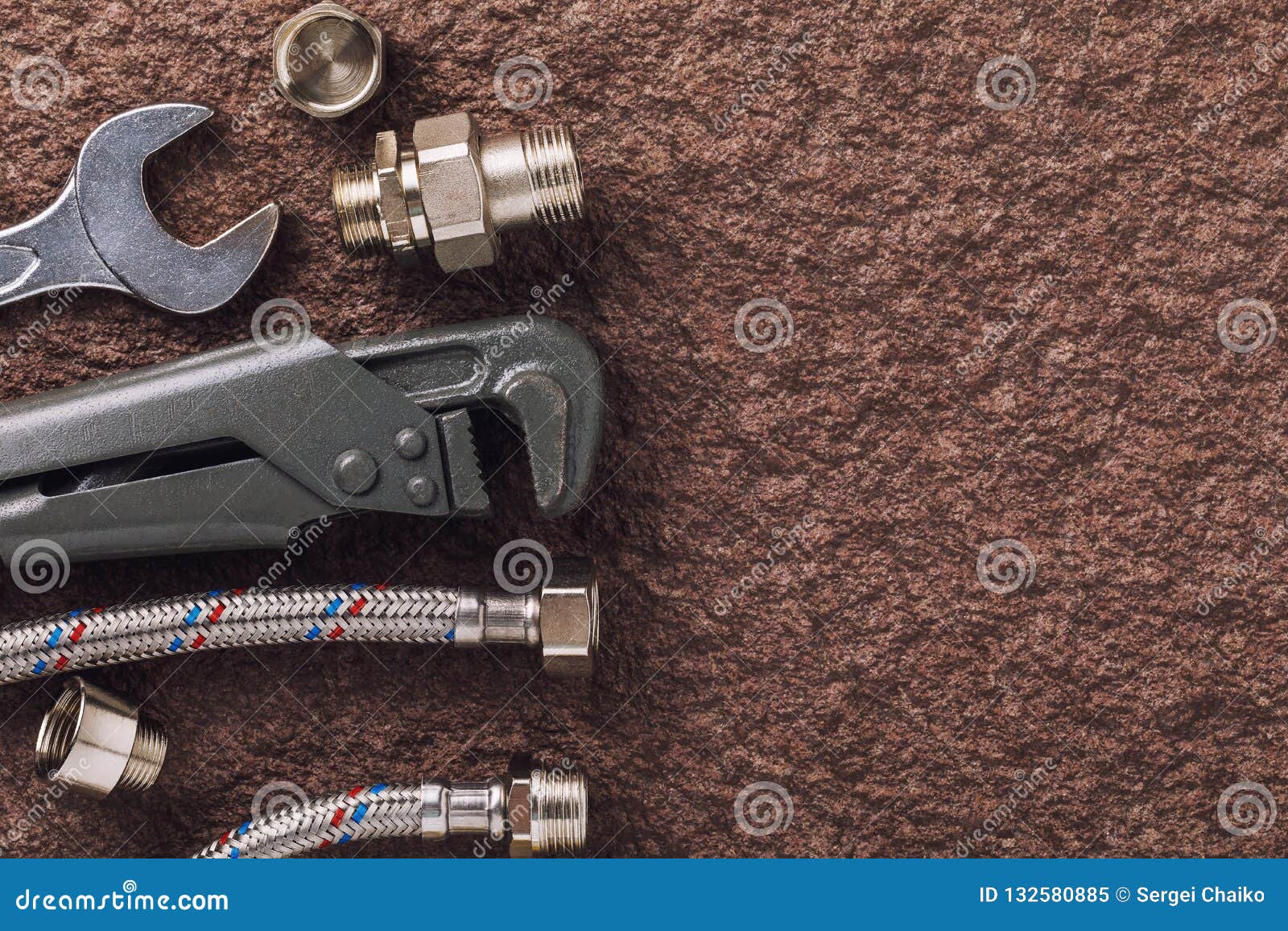Set of Tools for Plumbing on a Stone Surface Stock Image Image of